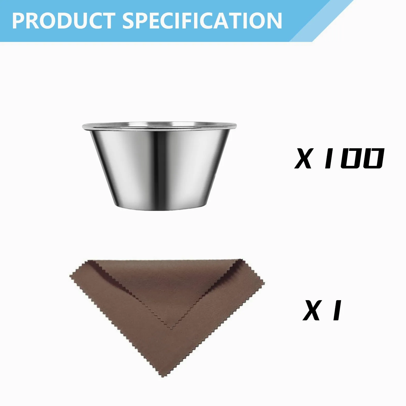 Artcome Lot de 100 tasses à condiments en acier inoxydable, idéales pour tremper et portions, 70,9 g