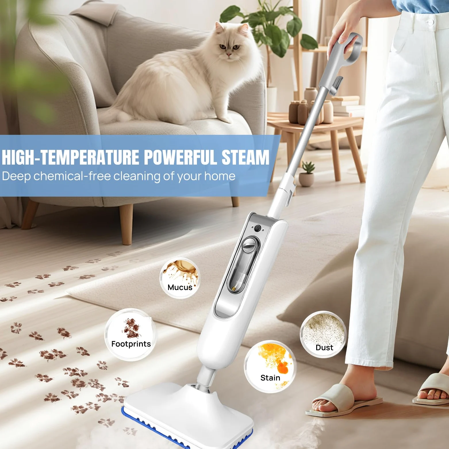 Nettoyeur Vapeur Électrique à Main pour Sol et Tapis 3500W 2 Vitesses Lucn