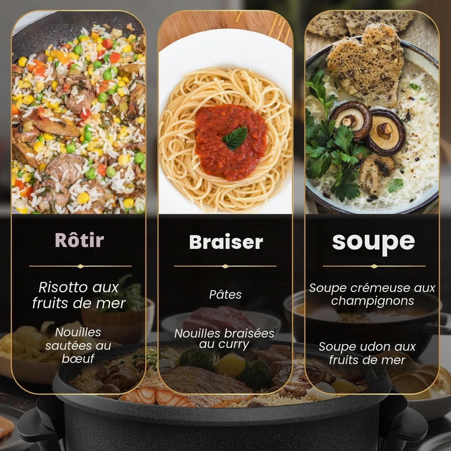 Poêle Multifonctionnelle 30x7 cm, 5,6 Litres Poêle Électrique avec Couvercle 1500W Poêle Électrique à Pizza (42CM)