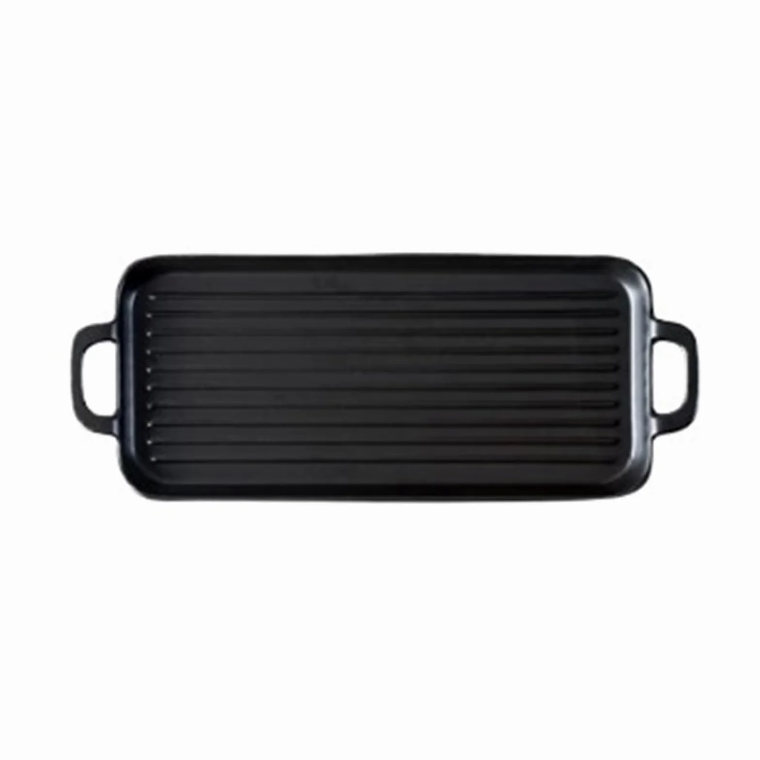 Plat Four Plat de Cuisson en céramique à Rayures Verticales avec Deux poignées Plat Gratin(Noir,Moyen)
