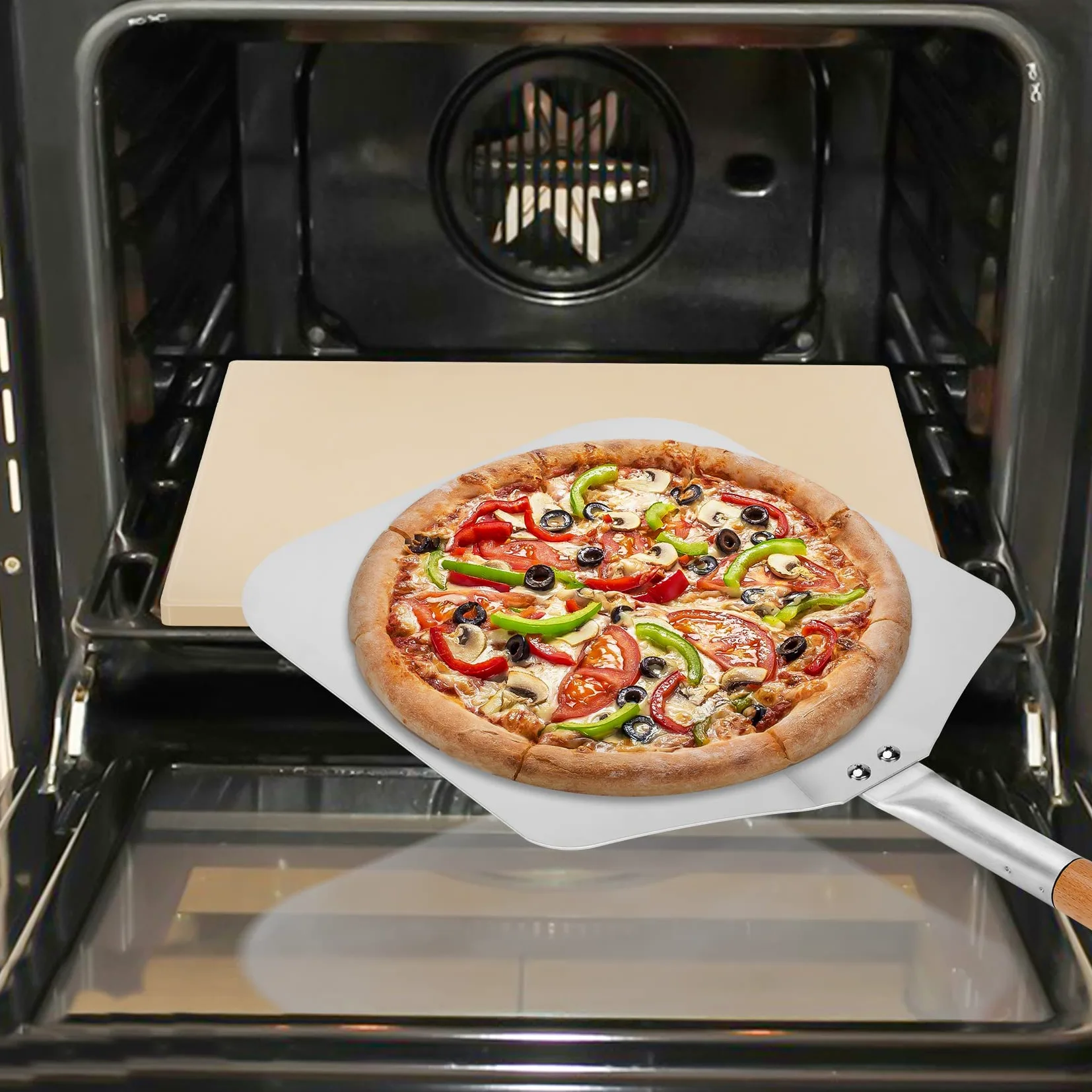 Mimiuo Pierre à Pizza avec Pelle, Kit Pierre Pizza Rectangulaire 38x30 cm et aluminium Pelle à Pizza 71,5cm- ensemble d'outils à pizza pour Four & gril à gaz et barbecue à charbon
