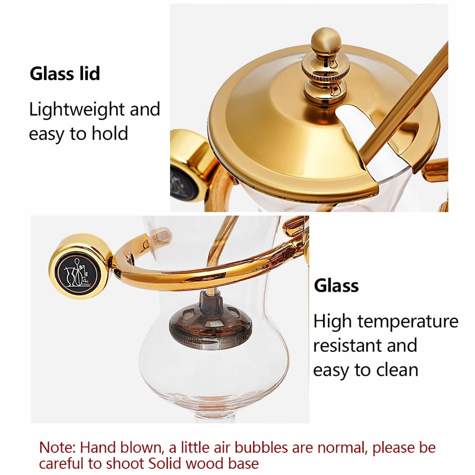 Cafetière à siphon avec robinet pivotant à 180 °, théières à café antiques et amovibles, pour usage professionnel et privé, or
