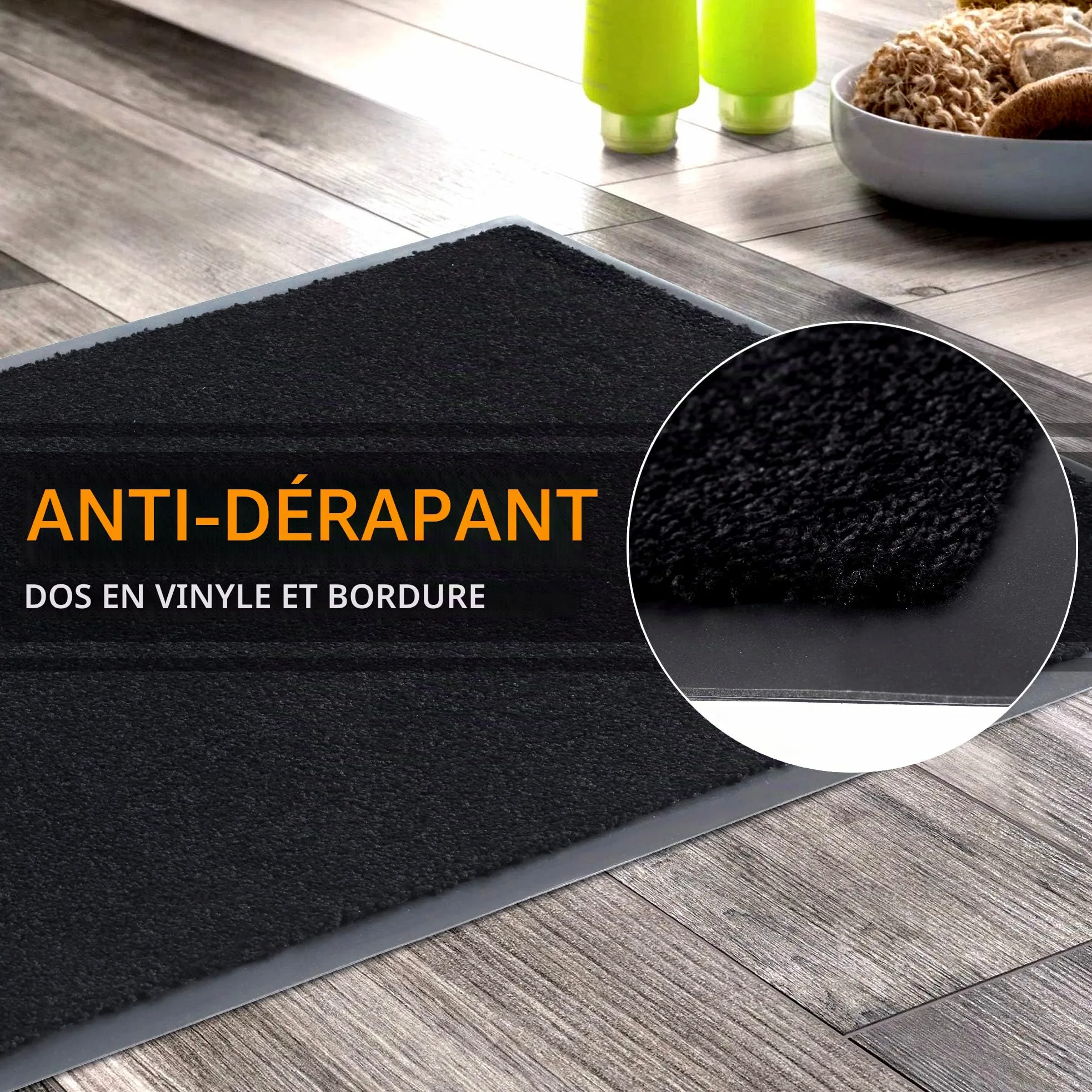 GadHome Tapis de Porte, Noir 60x90 cm|Tapis de Porte extérieur, imperméable, Lavable, Tapis Robuste antidérapant, retient la poussière, paillasson, Couloir, entrée, Cuisine, Chambre