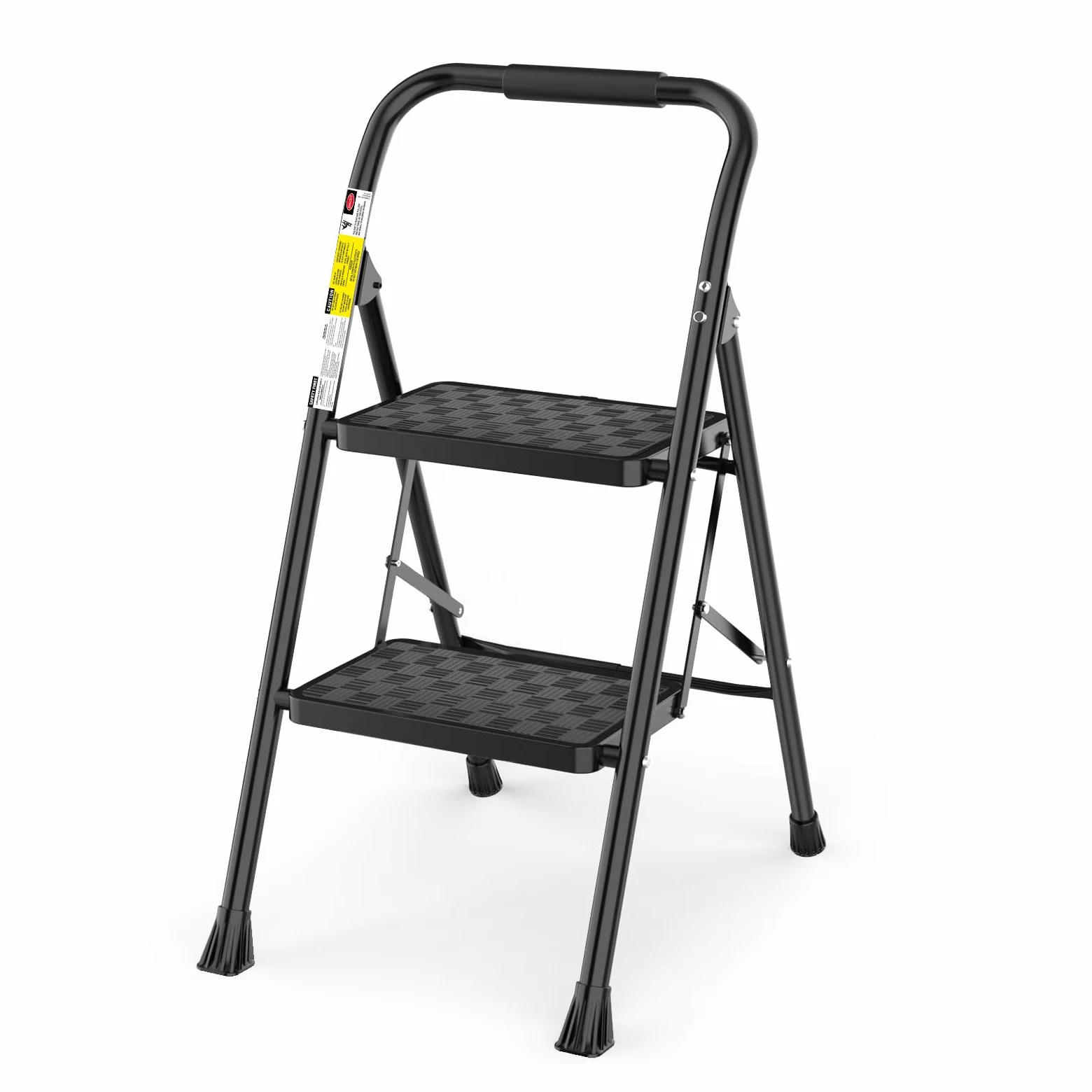 HBTower Escabeau 2 Marches Pliable, Marchepied avec Poignée Rembourrée, Capacité 150KG, Marches Larges Antidérapantes