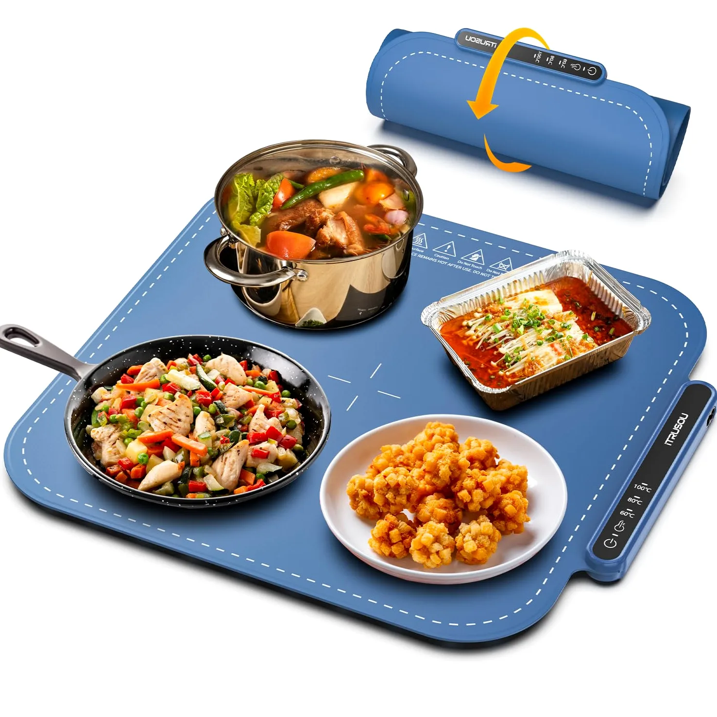 iTRUSOU Chauffe Plat Électrique, Plateau Chauffant Électrique Température Ajustable, Portable Pliable Chauffe-Assiette Alimentaire en Nano-Silicone pour Fêtes, Buffets, Réunions de Famille
