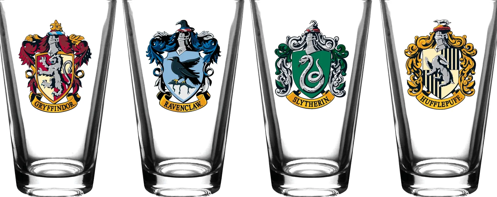 Harry Potter Lot de 4 verres à bière avec blason de la maison Gryffondor, Serpentard, Poufsouffle et Serdaigle Capacité 473 ml