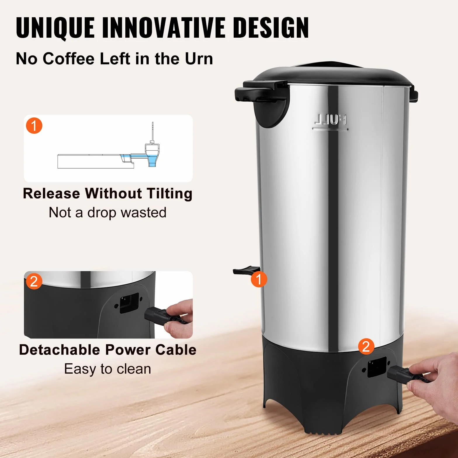 VEVOR Percolateur à Café 7,4 L 50 Tasses Distributeur de Boissons Chaudes en Acier Inoxydable Filtre Permanent Marmite à Vin Chaud 90-98 ℃ Maintenu Infusion Rapide Appareil Chauffe Eau Thé Chocolat