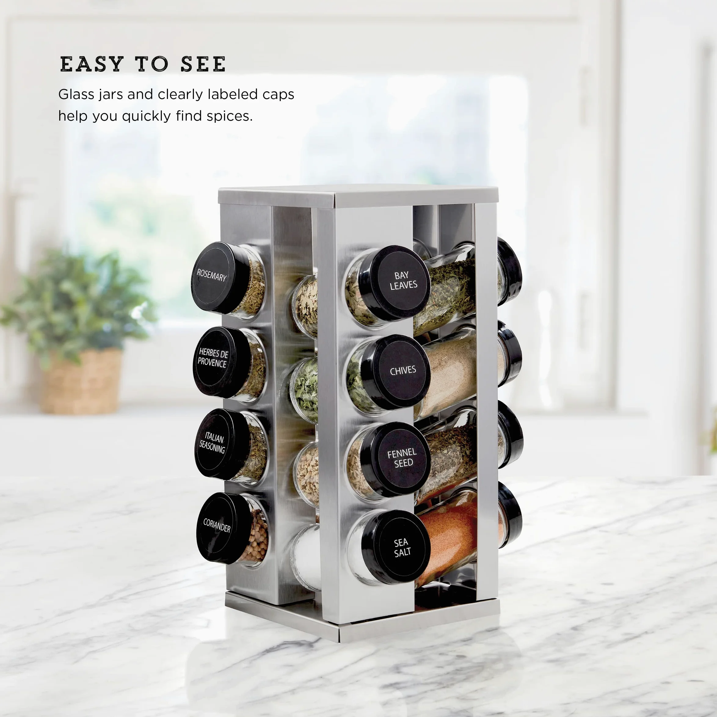 Kamenstein Heritage Étagère à épices pivotante pour comptoir de 16 pots avec recharges d'épices gratuites pour 5 ans