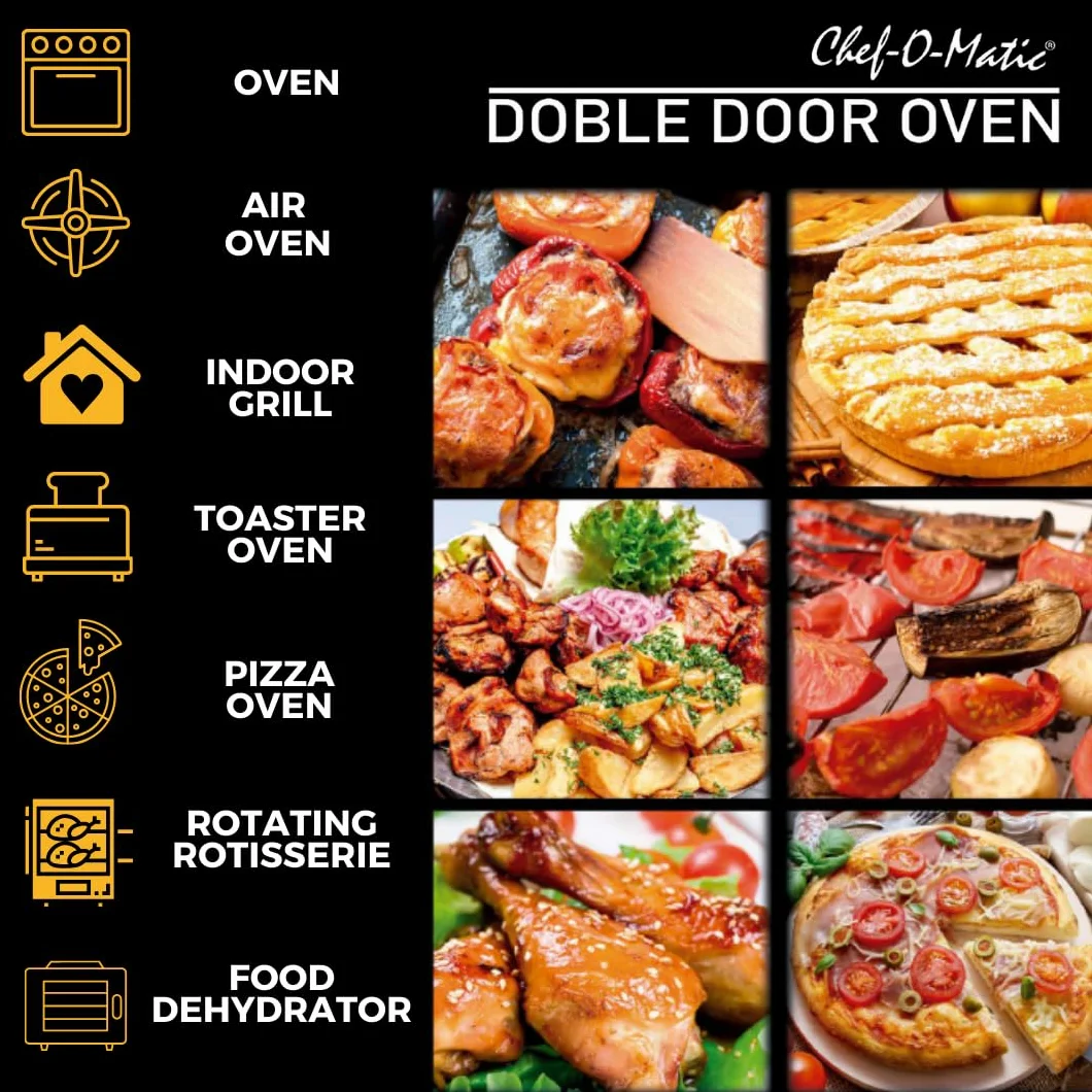 STARLYF Doble Door Oven Four Friteuse à Air XXL 28L | Double Porte, 18 Programmes, 1700W, Grill, Rôtissoire, Déshydrateur et Écran LCD | Four Électrique Multifonction de Cuisine