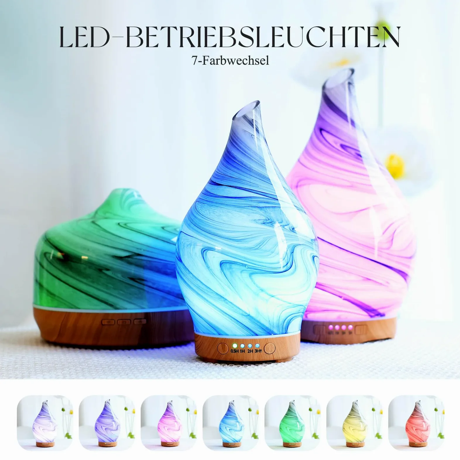 Porseme 150ml Diffuseur d'arômes en Verre soufflé à la Main, humidificateur ultrasonique Silencieux à 7 Couleurs changeantes, humidificateur d'ambiance sans BPA pour la Maison avec minuterie(Ink)
