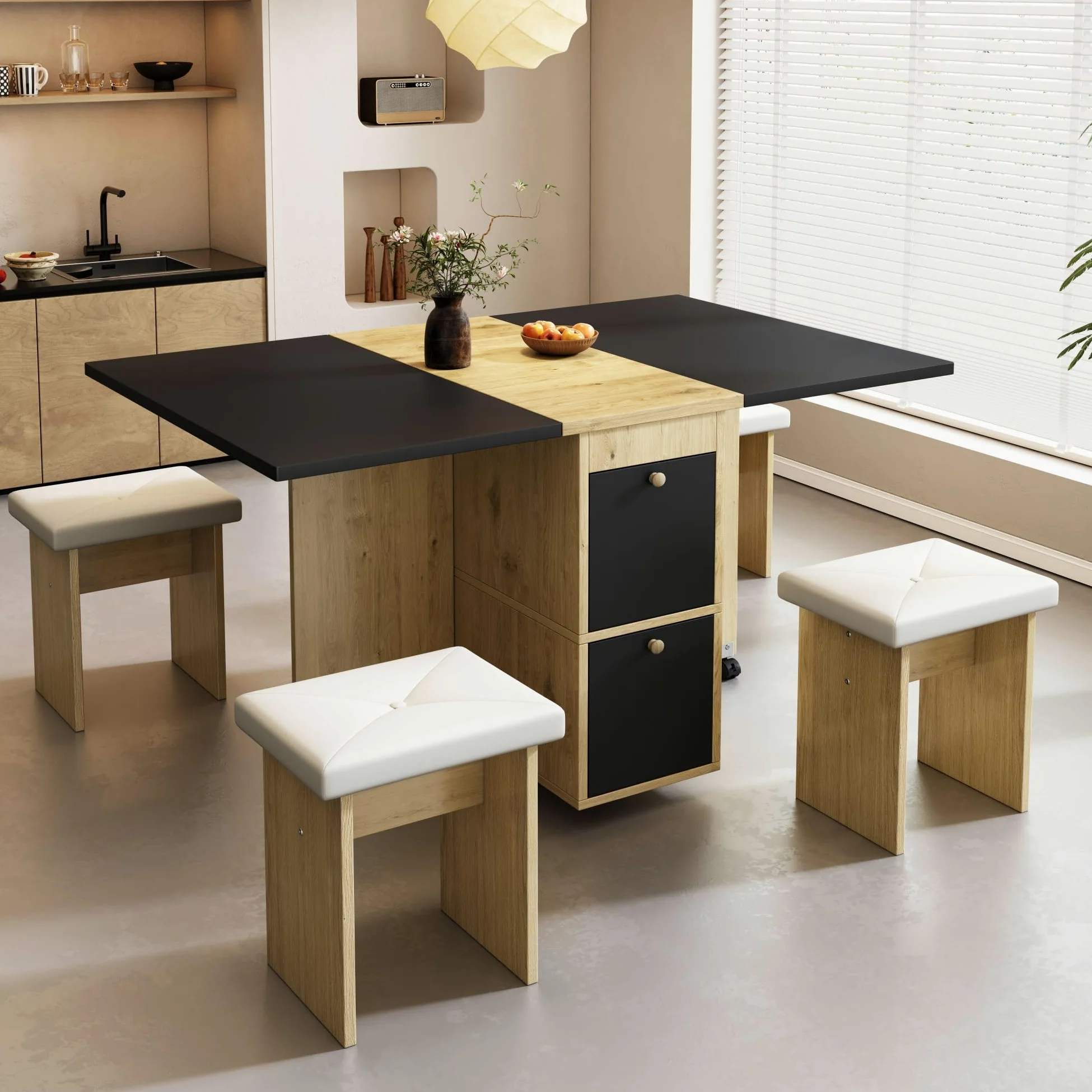 Sapgaks Table de salle à manger extensible 120 x 80 cm avec 4 chaises, pliable, en bois véritable, chêne