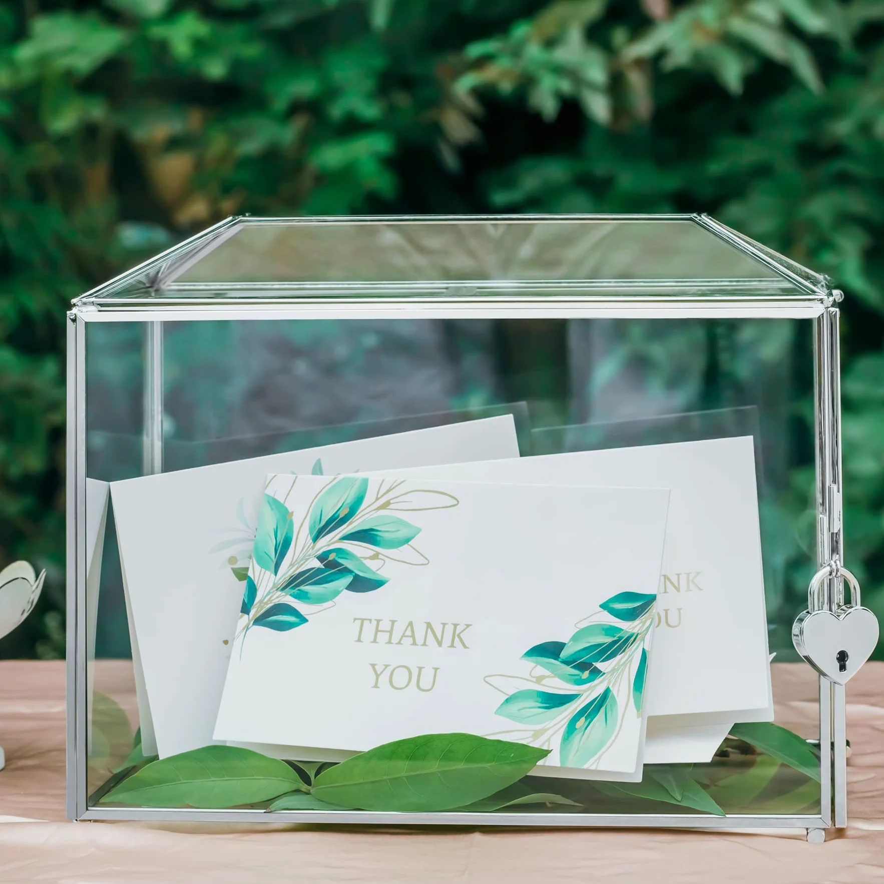 NCYP 26cm Boîte à Cartes en Verre de Mariage avec Fente et Serrure, Géométrique Argent Faite à la Main pour les Réceptions de Fête D'anniversaire (Boîte en Verre et Serrure Uniquement)