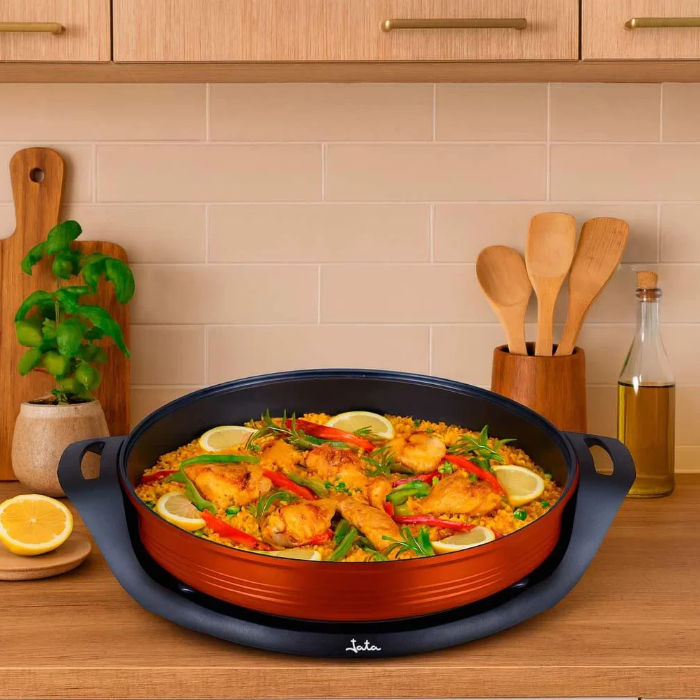 Jata JEPE1639 Poêle à paella électrique anti-adhésive de 38 cm de diamètre et 5 cm de profondeur Chaleur uniforme sur toute la surface 2000 W