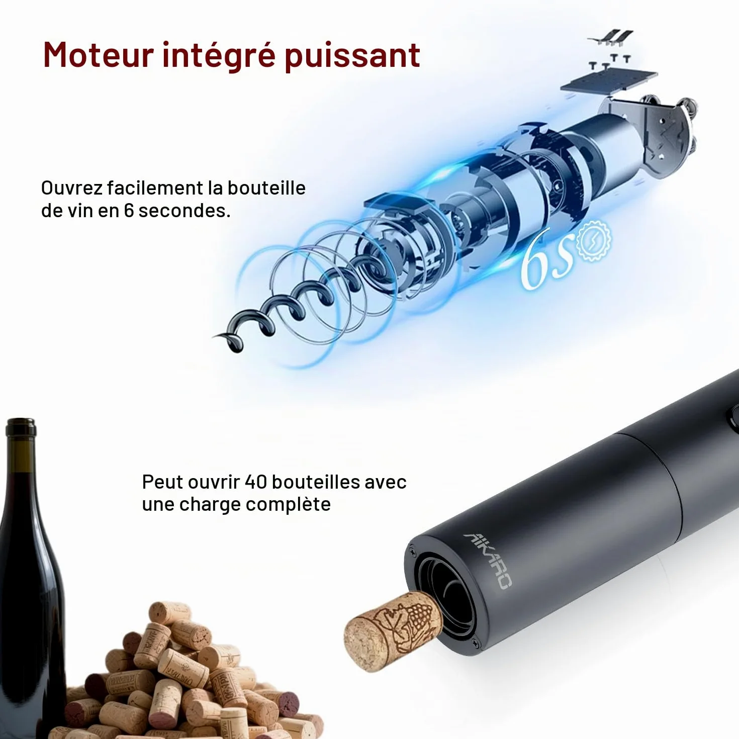 AIKARO - Tire-bouchon Électrique, Ouvre-bouteilles de Vin Automatique, Rechargeable (Set C)