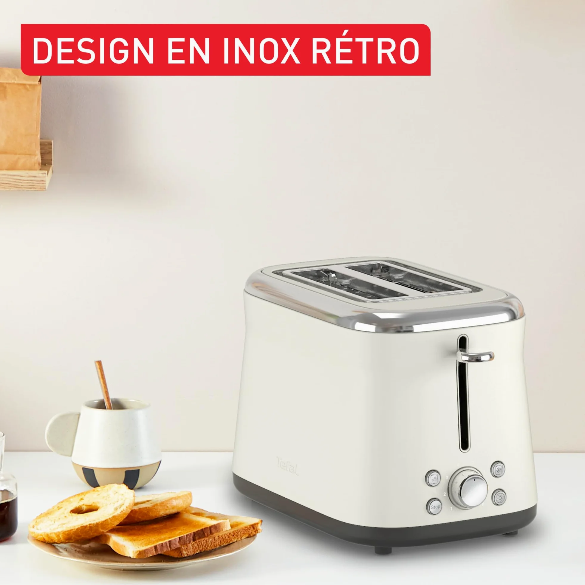 Tefal Collection, Grille-pain 2 fentes, Design en acier inoxydable rétro, Levier de surélévation, 8 niveaux de dorage, TT720AE0