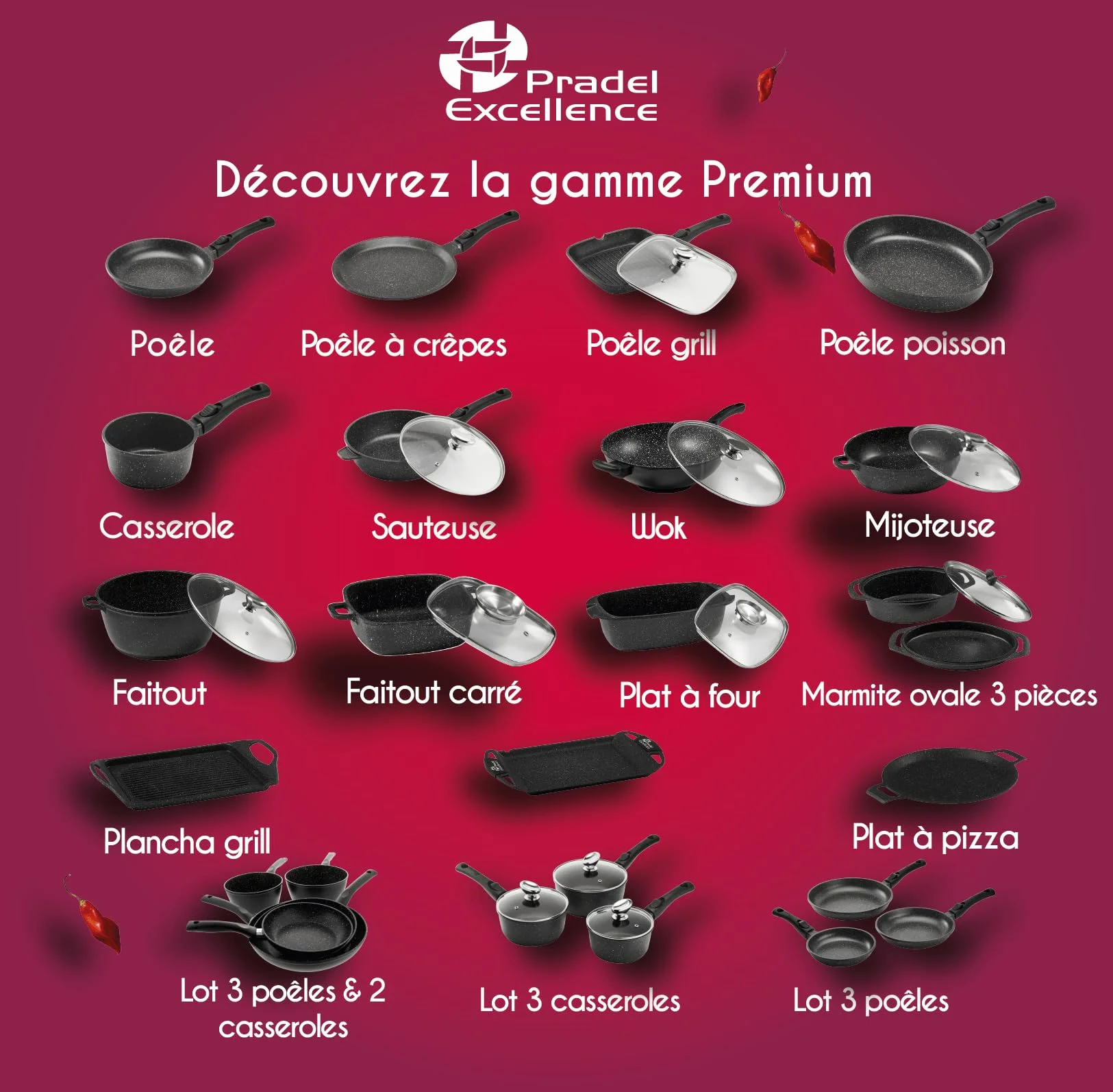 Pradel Excellence - PCUI001016 - Mijoteuse Fonte d'Aluminium Premium Ø28cm, Couvercle Verre - Revêtement Anti-Adhésif Façon Pierre - Poignée Amovible - Tout Feu, Noir