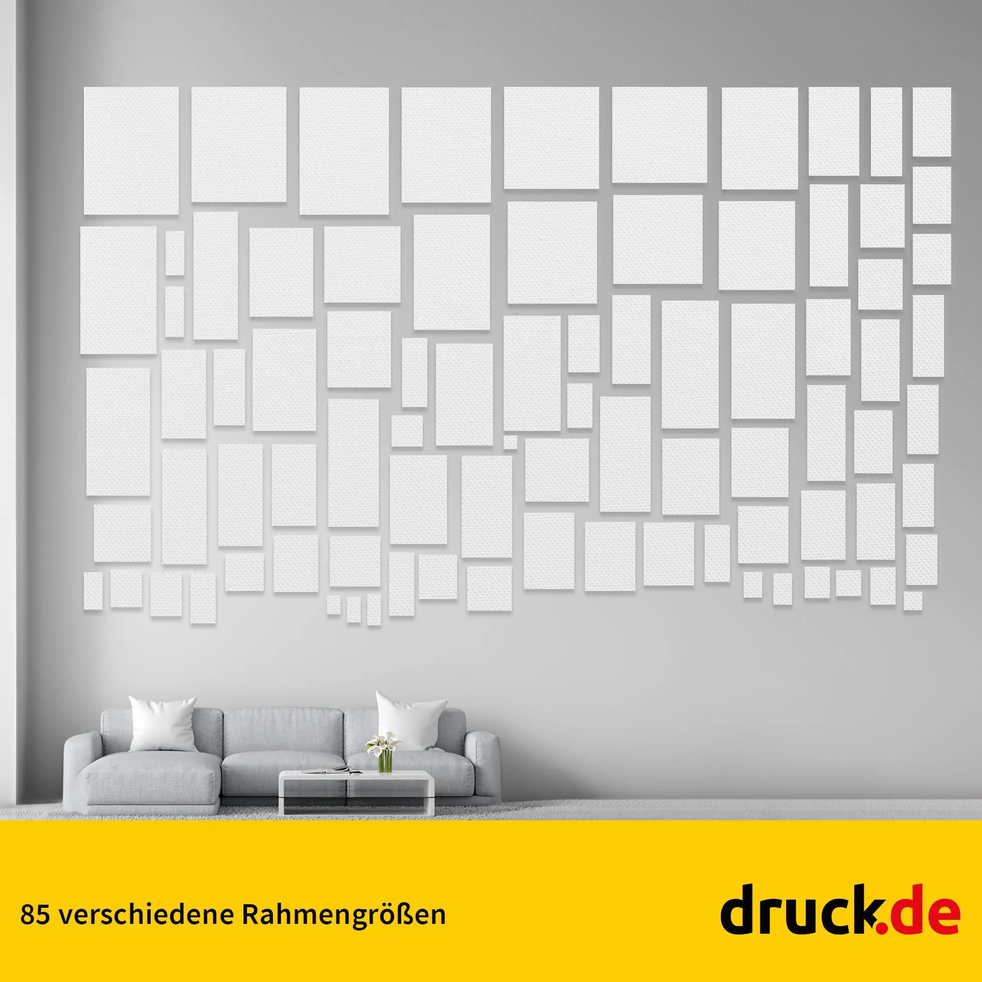 Ensemble de châssis en 1 pièce de 90 x 90 cm Toile d'art blanche en polyester à peindre, prête à l'emploi, convient pour les peintures acryliques ou les peintures textiles, fournitures de projet de