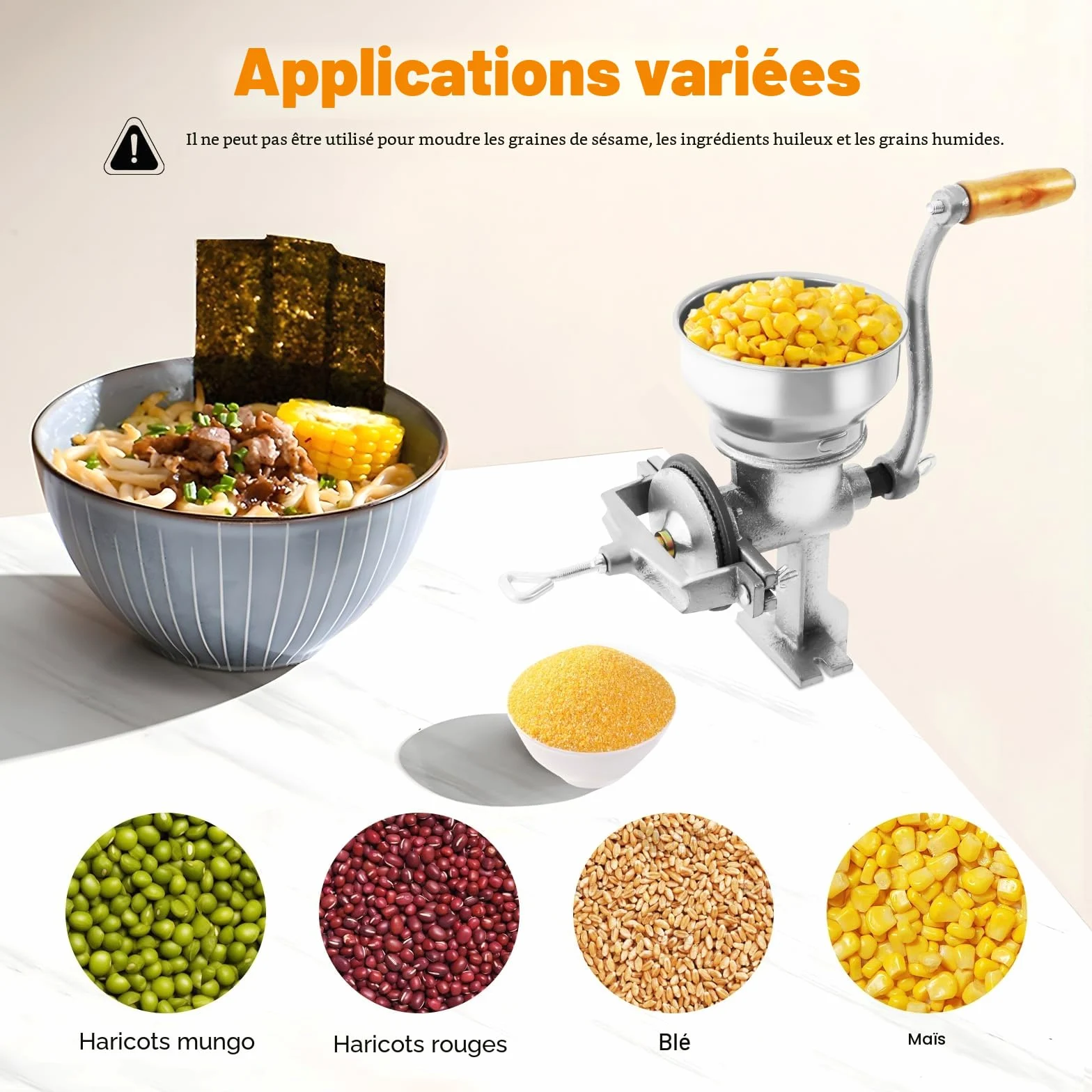Moulin à céréales, manuel, à la main, pour céréales, grains et café