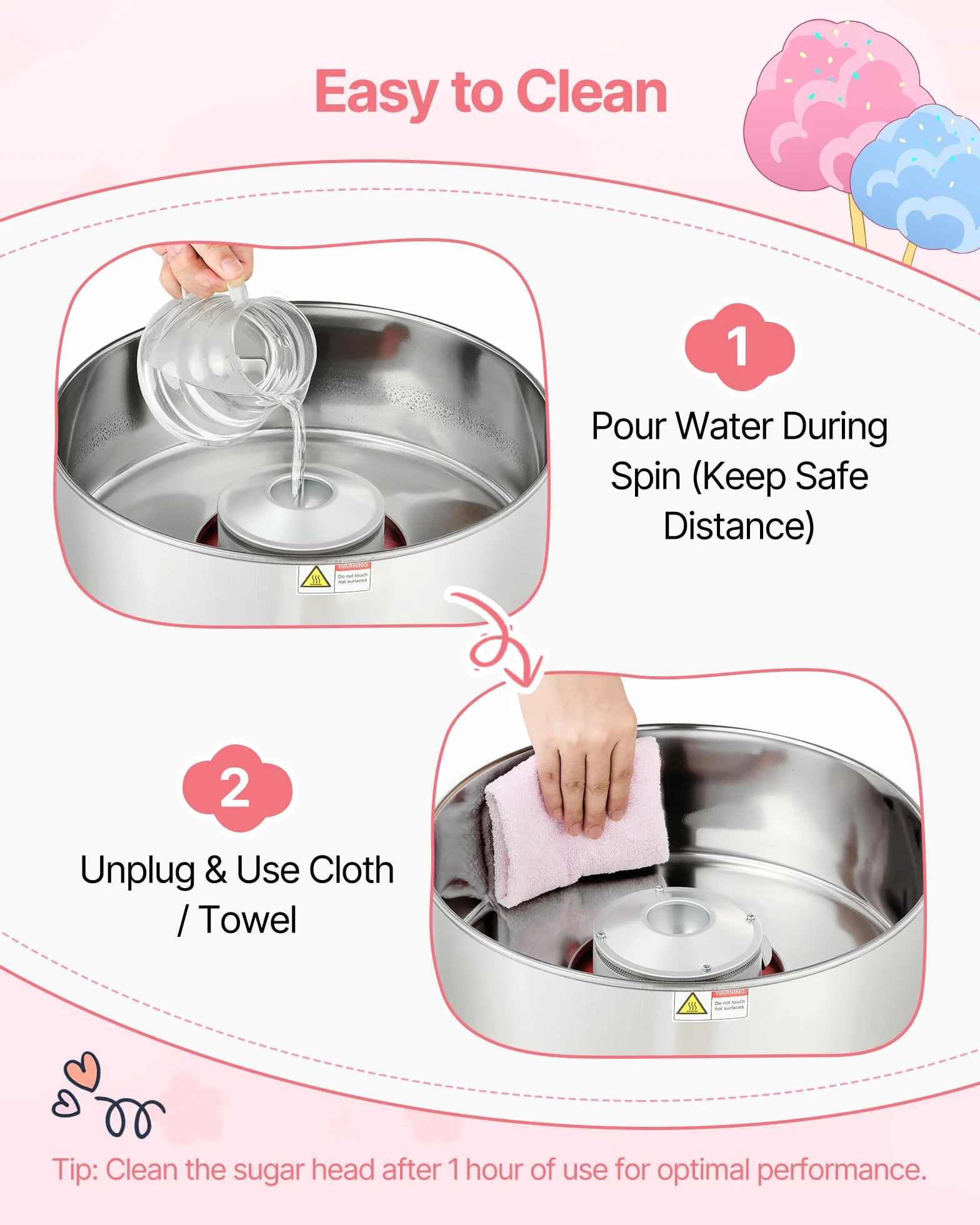 VEVOR Machine à Barbe à Papa Électrique 1000 W, Appareil à Barbe à Papa avec Bol en Acier Inoxydable de 38 cm et Cuillère à Sucre, Nettoyage Facile, pour Faire des Bonbons, Fêtes Anniversaires, Rose