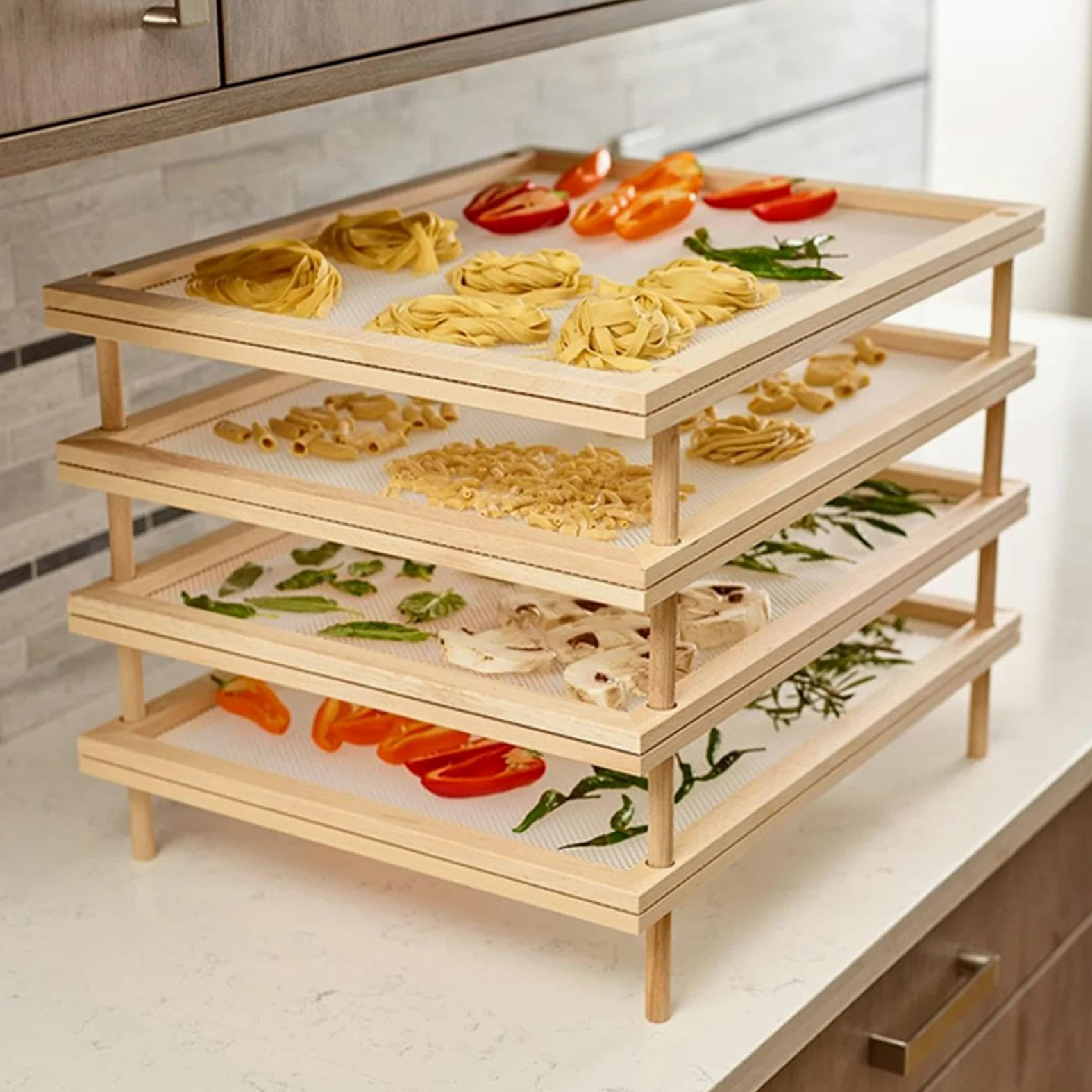 Séchoir à herbes – Séchoir alimentaire empilable en bois avec filet | Séchoir à pâtes en bois | Support de séchage de nouilles | Support de stockage de fruits | Séchoir alimentaire pour sécher les Fru