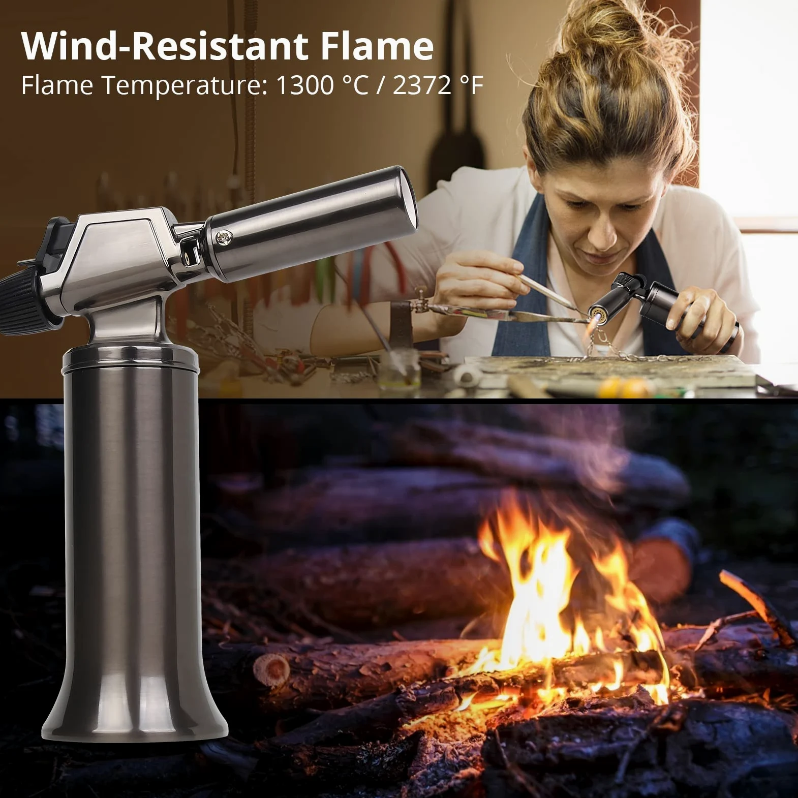 Sondiko Chalumeau Au Butane, Chalumeau Rechargeable à Grande Flamme En MéTal, De Qualité SupéRieure, Et RéSistante Au Vent Pour La Cuisine, Le Barbecue, La Soudure(Gaz Butane Non Inclus)