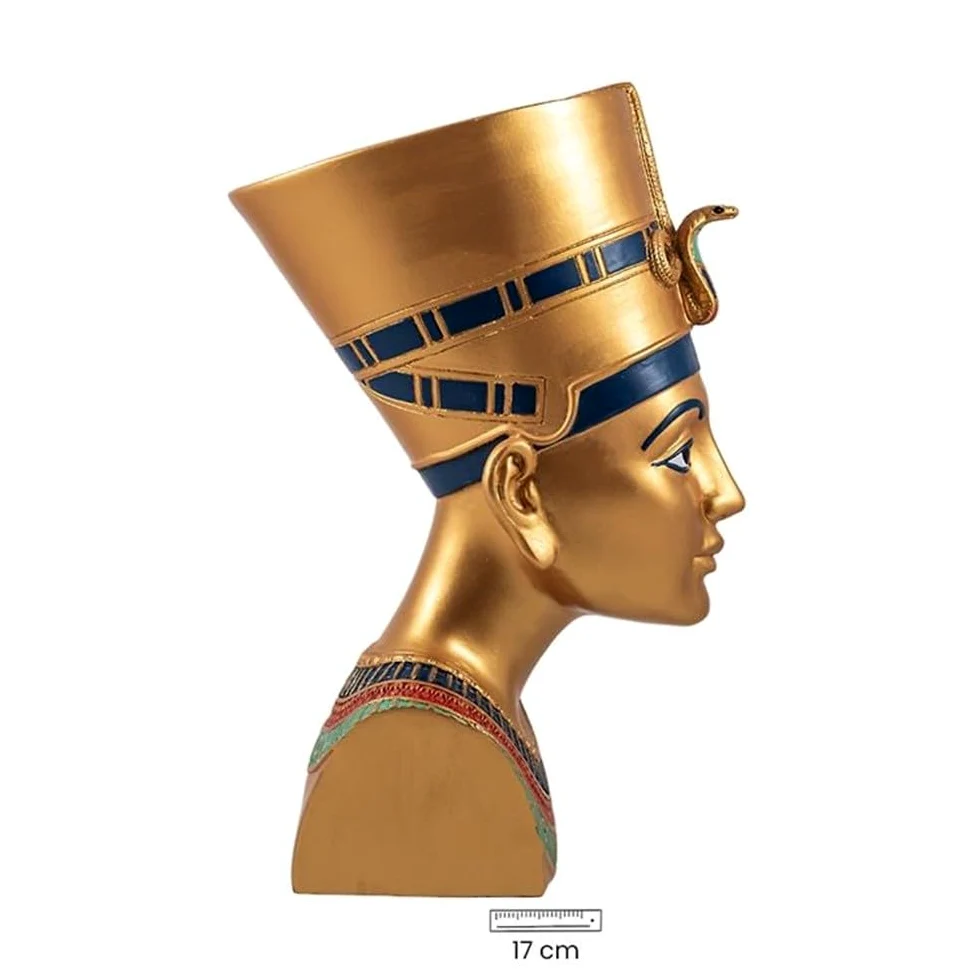 Figurine Buste De La Reine Néfertiti De L'Egypte Ancienne 25 Cm. Statue De Sculpture Dorée