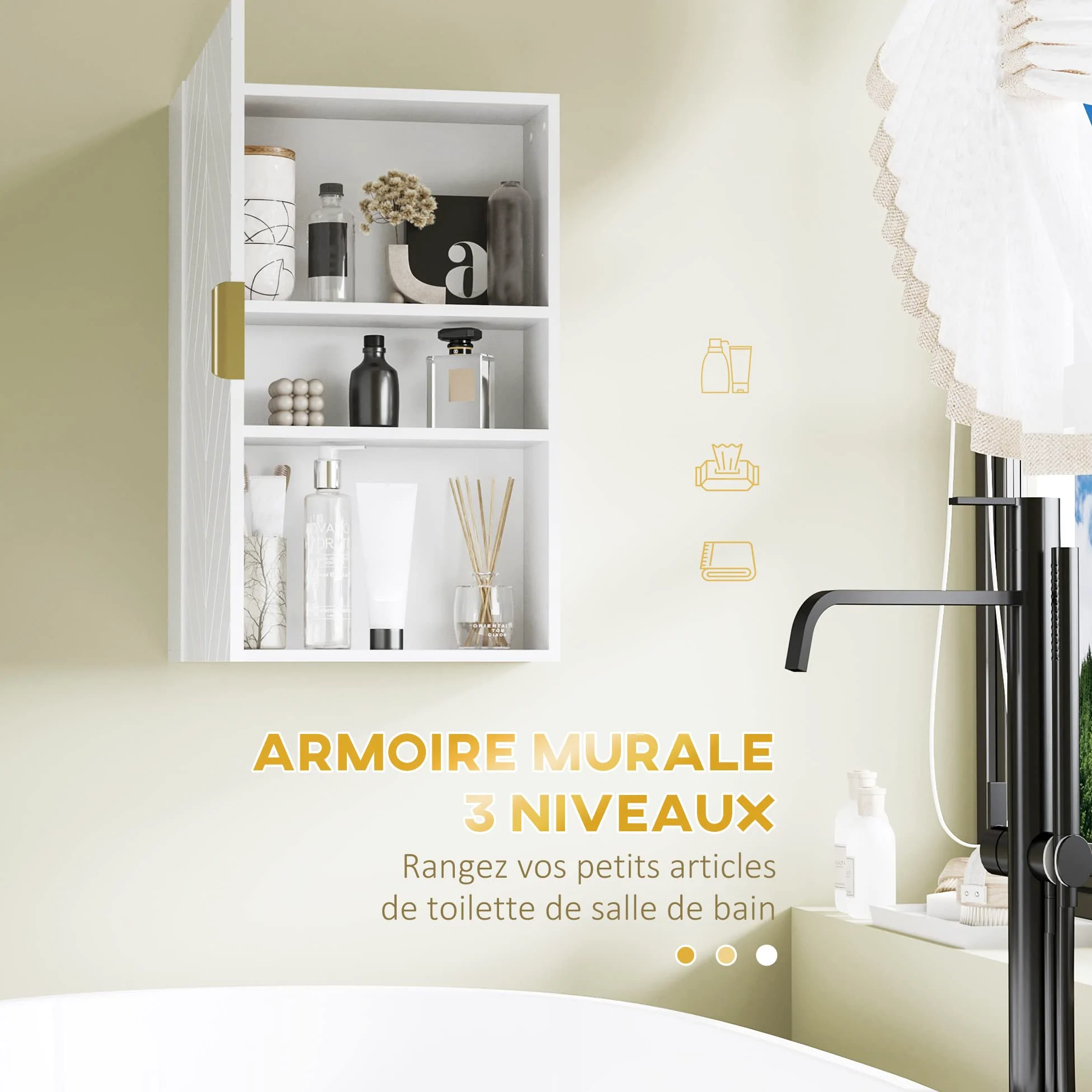 kleankin Armoire Murale de Salle de Bain- Meuble de Rangement - avec étagère réglable - dim. 40L x 15l x 60H cm Blanc