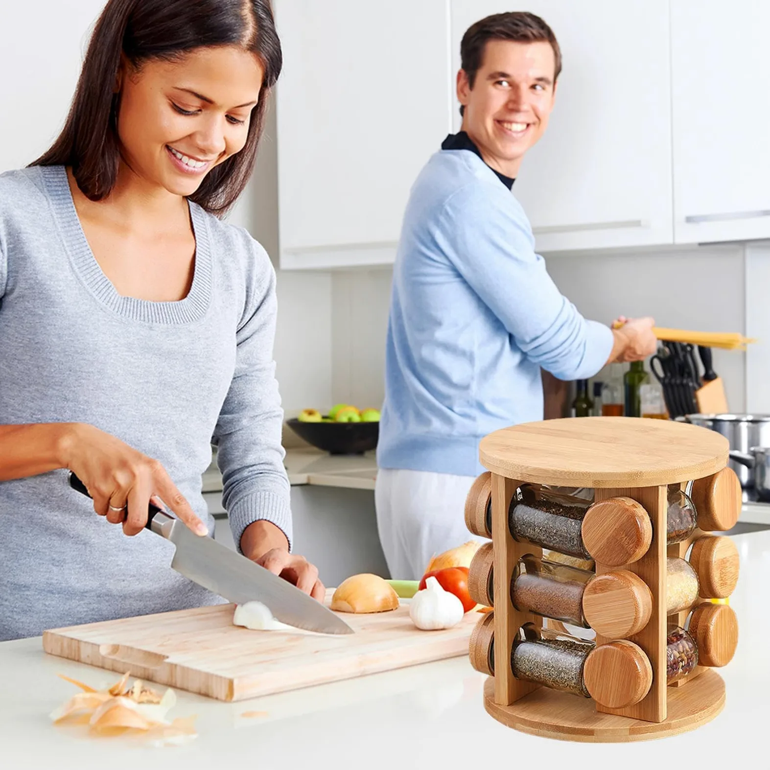 Étagère à assaisonnement rotative | Étagère de rangement en bois | pour salière et poivrière pour armoire, garde-manger, cuisine, comptoir, salle à manger, appartement, amateurs de cuisine à l