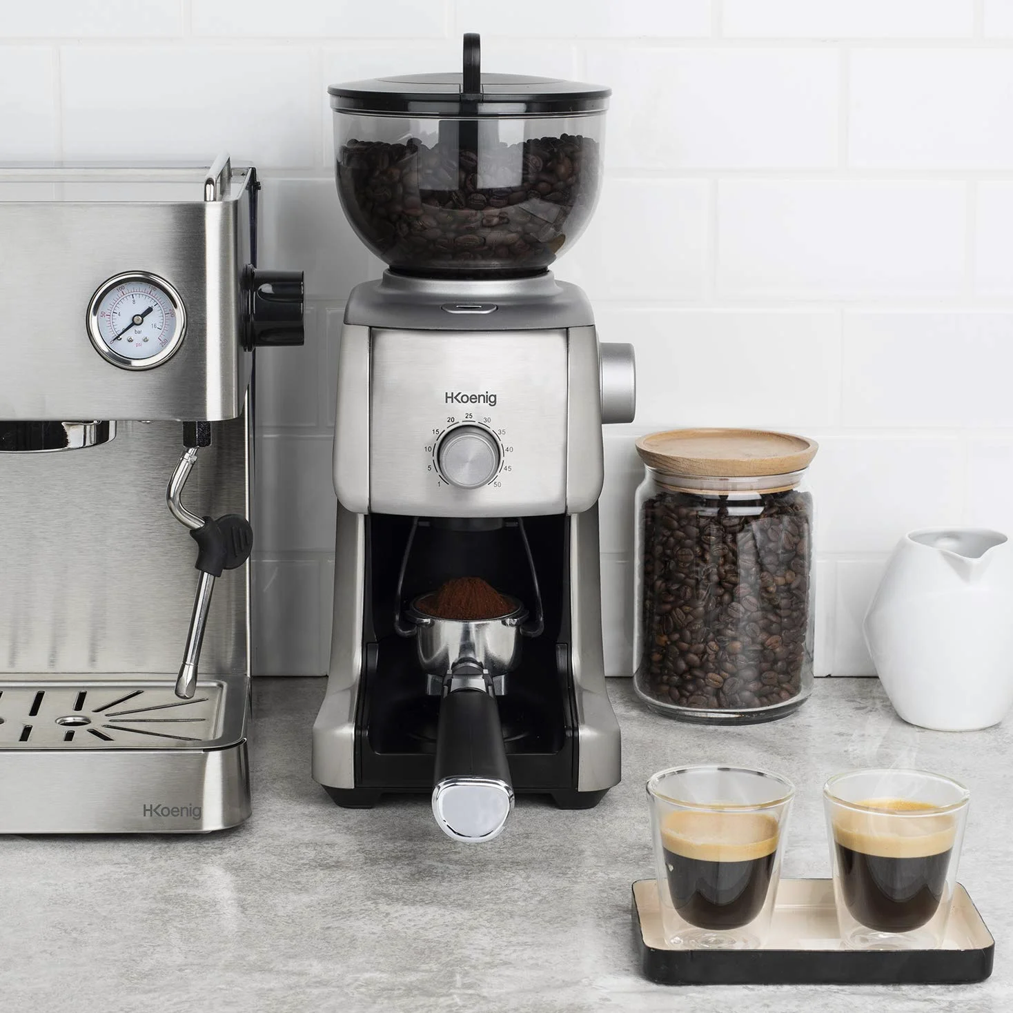 H.Koenig Moulin à Café Electrique GRD830, Broyeur Café Grain Professionnel, Grinder Pro, Meule Conique, 16 Tailles de Mouture, Capacité 400g, 130 W