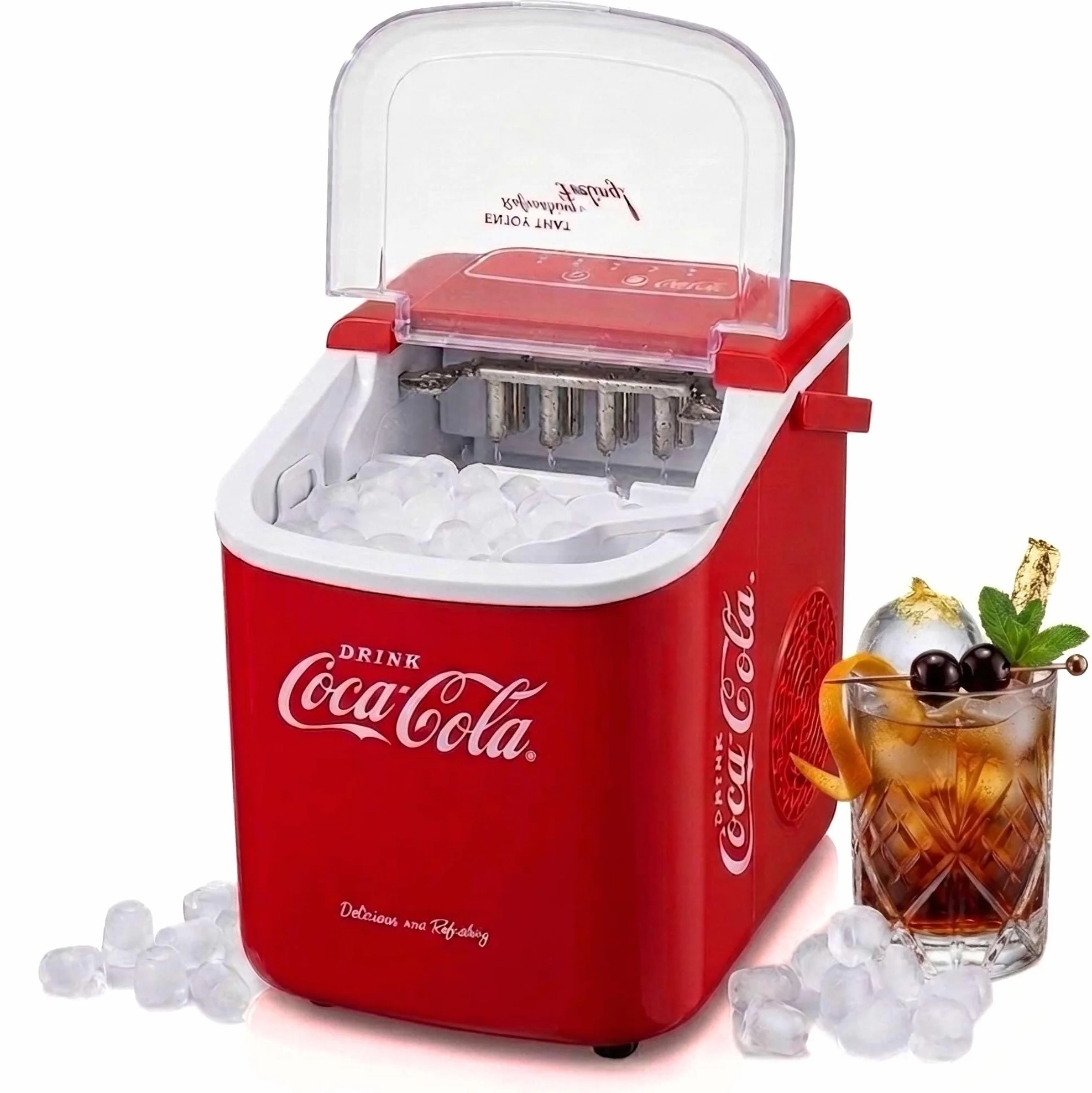 Machine à glaçons Salco Coca-Cola – Fabricant de glaçons avec 2 tailles de glaçons – Design rétro rouge – Machine à glaçons portable pour cocktails, boissons et soirées (10 kg par 24 heures - Rouge)