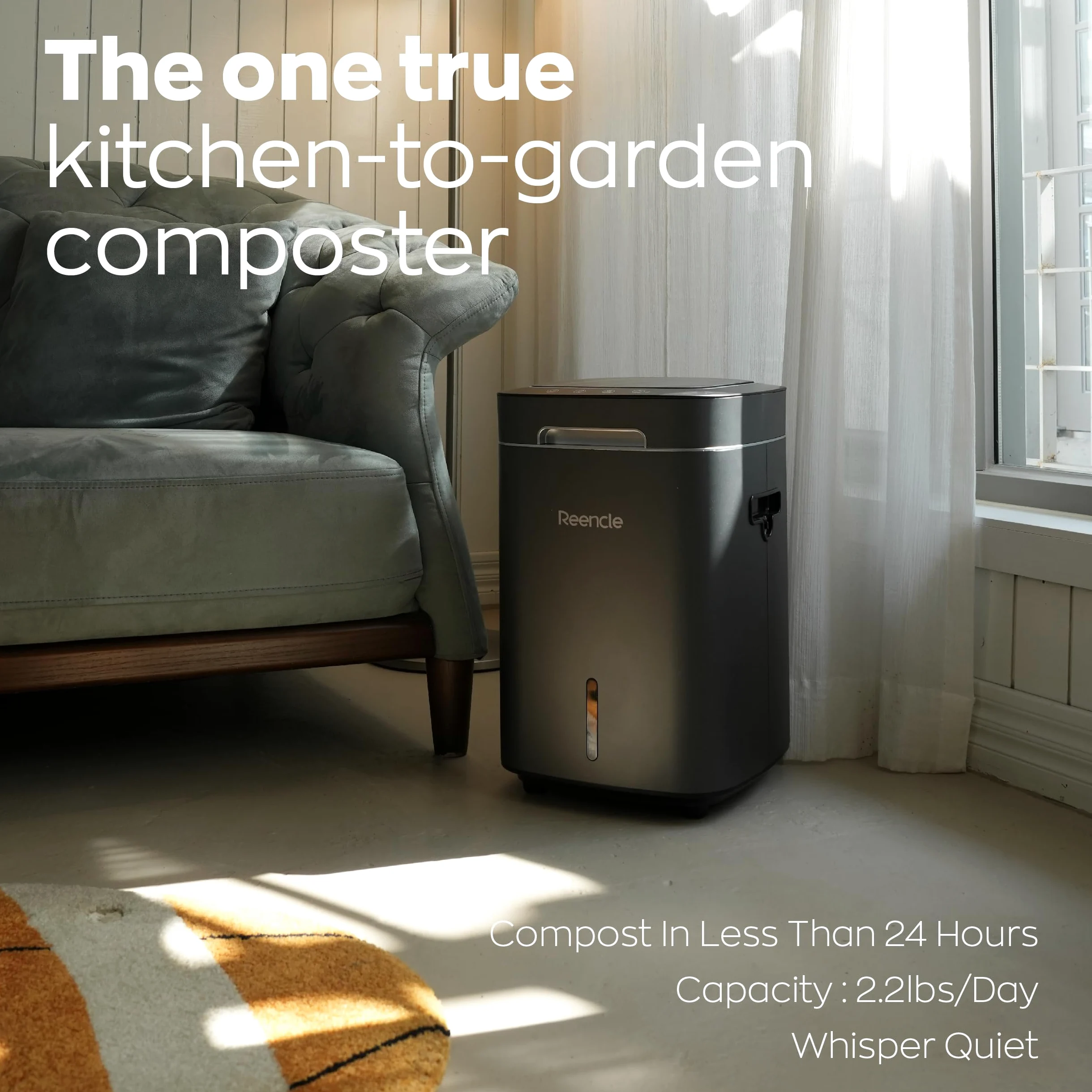 Composteur de Cuisine 14L | Reencle Prime Noir | sans Odeur, Silencieux, Automatique | Compost Organique en 24h|Solution zéro déchets