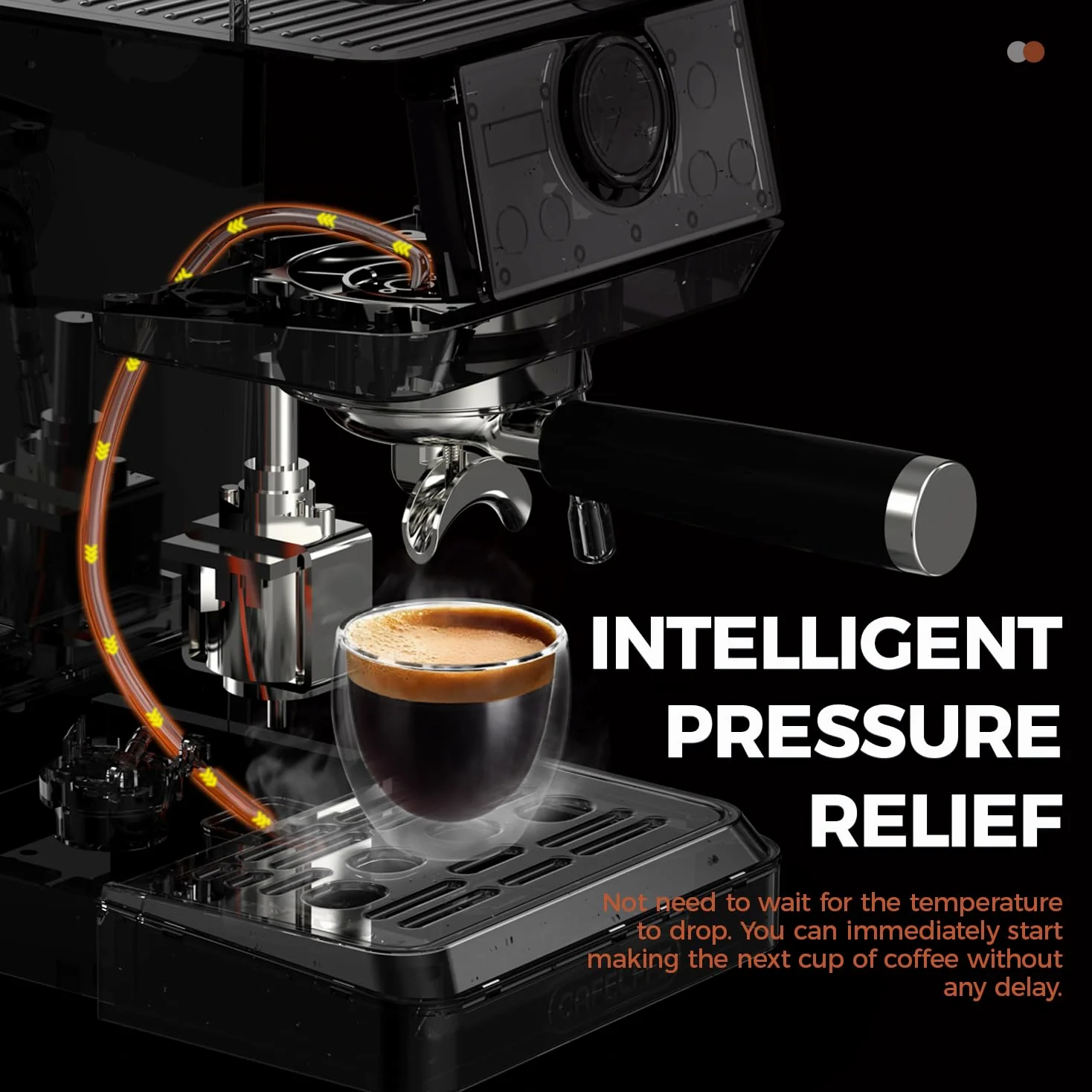 CAFELFFE MK-902 Machine à expresso 20 bars, machine à café entièrement en acier inoxydable, mousseur à lait puissant pour latte/cappuccino, café chaud/froid, réservoir de 1,5 l et 1350 W