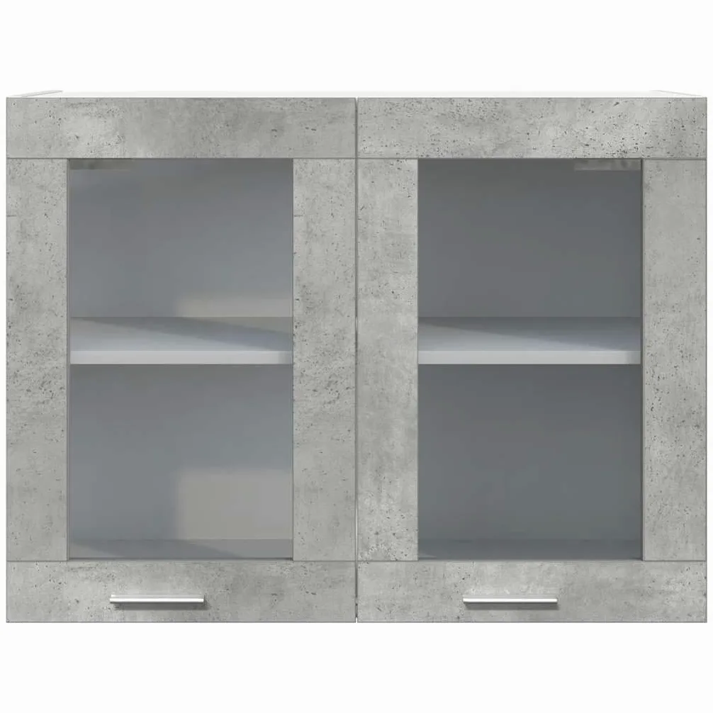 vidaXL Armoire Murale en Verre Lyon, Gris Béton, 80x31x60 cm, Bois d’ingénierie & Verre, Meuble Suspendu, Armoire pour Salle de Bain & Cuisine, Organisateur Maison