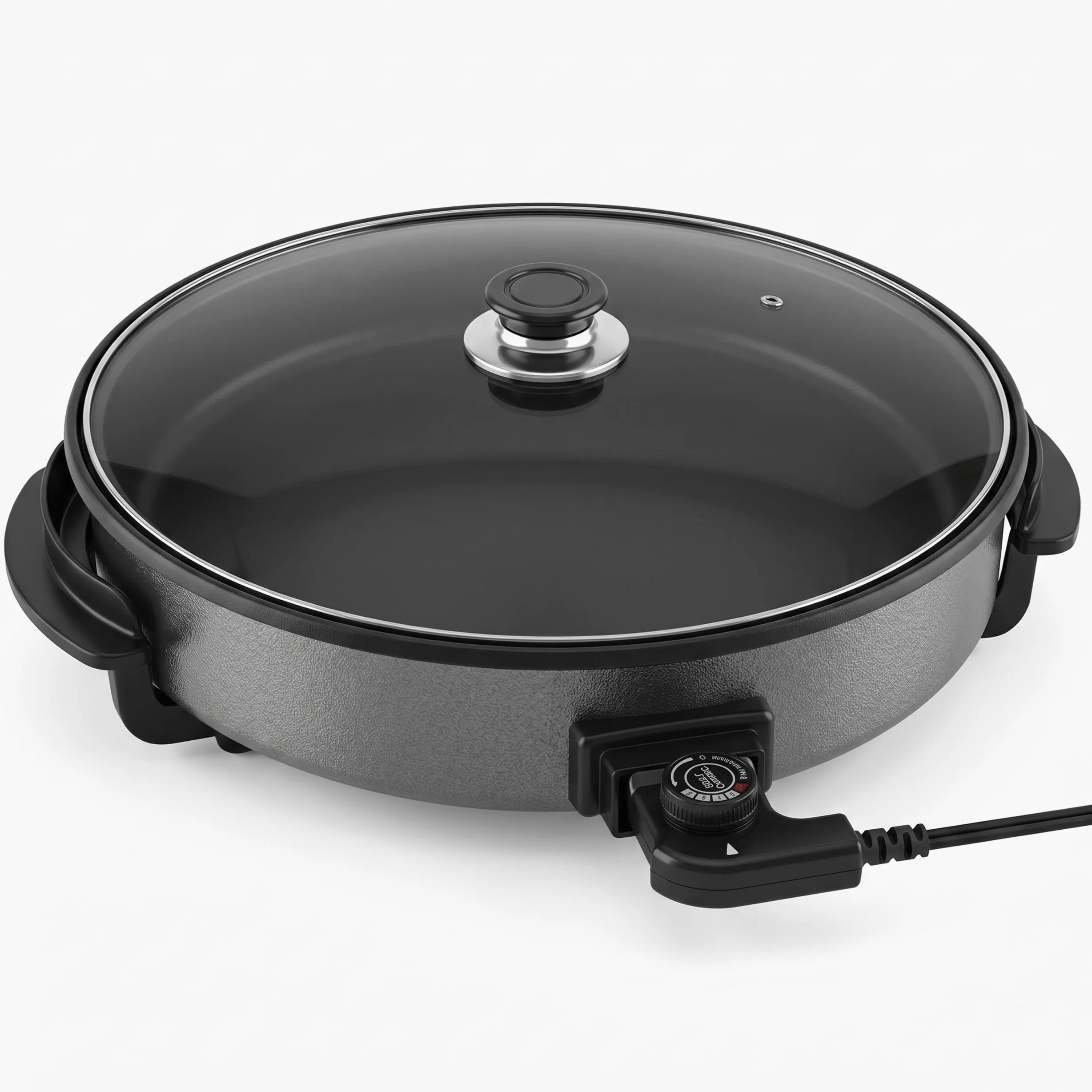 Shov Poêle à pizza électrique et cocotte multifonction, taille XL, 48 cm de diamètre, 7 cm de profondeur, avec revêtement antiadhésif et couvercle en verre, 1500 W, thermostat réglable pour pizza