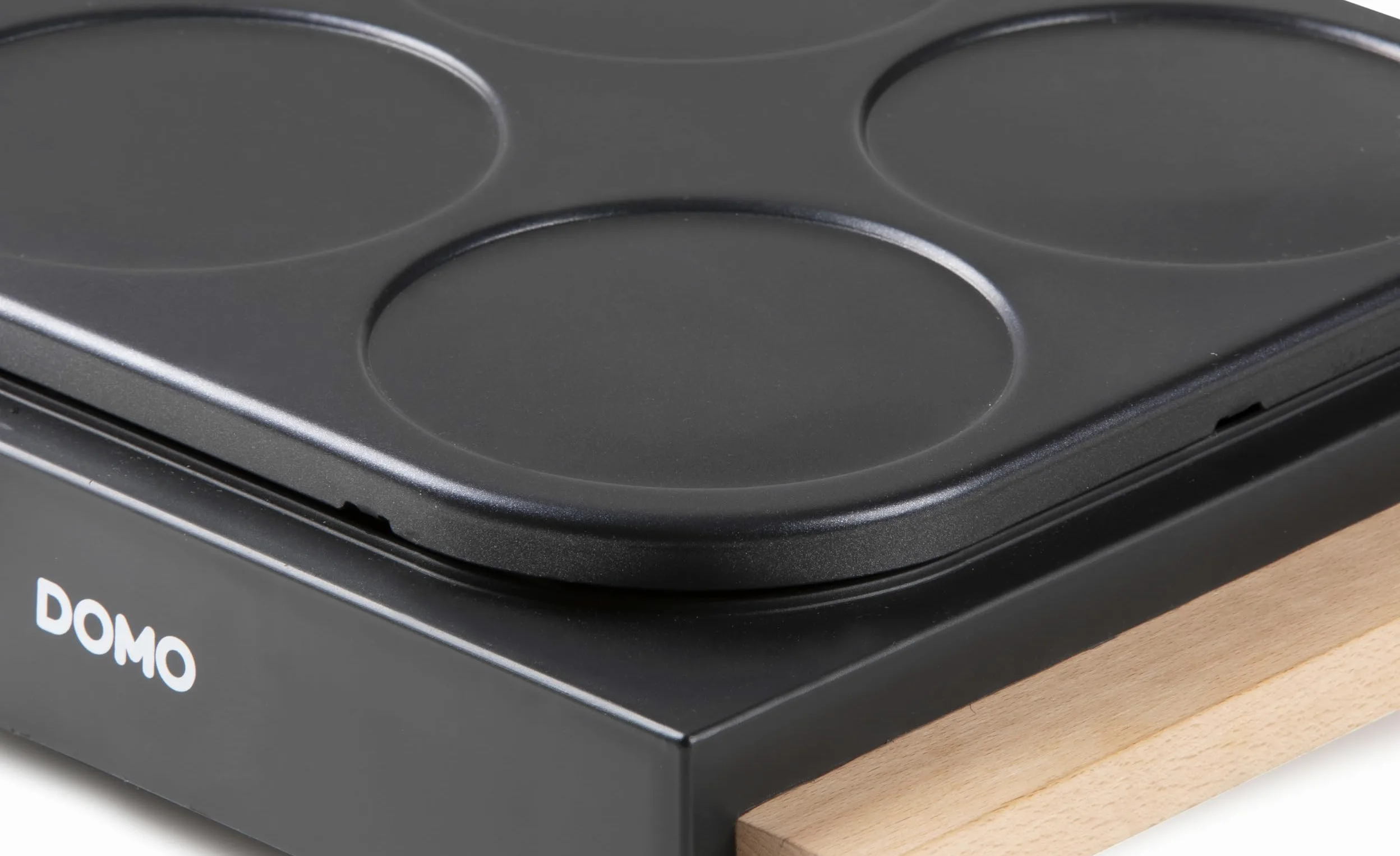 DOMO DO8717PN Pancake Maker avec Design en Bois - PFAS FREE - Crepiere Electrique - Inclusive spatules en bois et louche - 6P