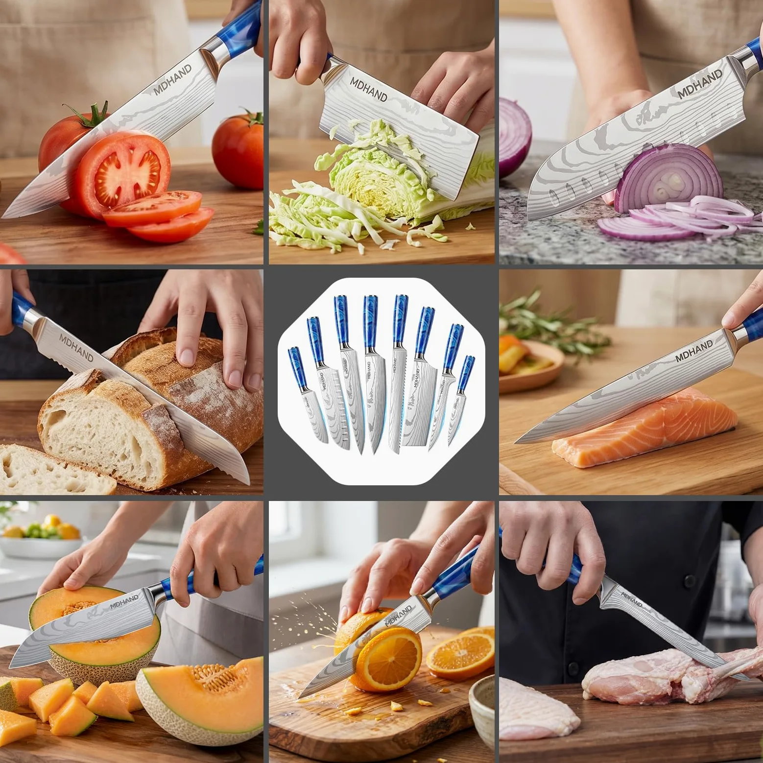 MDHAND Couteaux de Cuisine, Couteau Japonais Tranchant en acier inoxydable en plusieurs tailles avec Poignée confortable, Couteau de Chef Antirouille Cuisine et Cadeau Disponibles