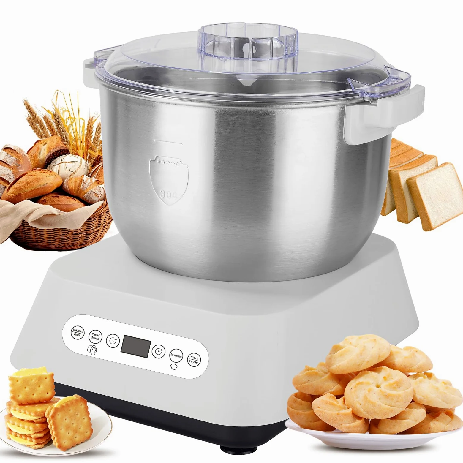 Machine à Pâte avec Fonction de Fermentation,Mélangeur de Farine de Pâte en Acier Inoxydable Antiadhésif,Mélangeur pâte Conception Divisée, Minuterie Intelligente, avec lames Remplaçables,7L