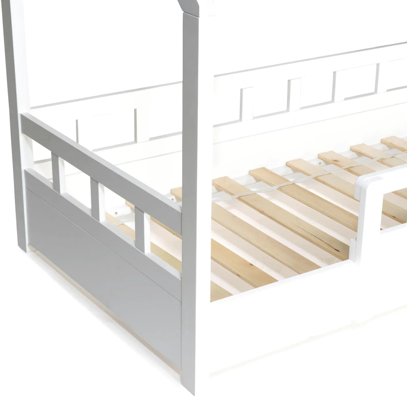 IDMarket - Lit cabane Enfant 80 x 160 CM NEREE Blanc avec sommier et barrières