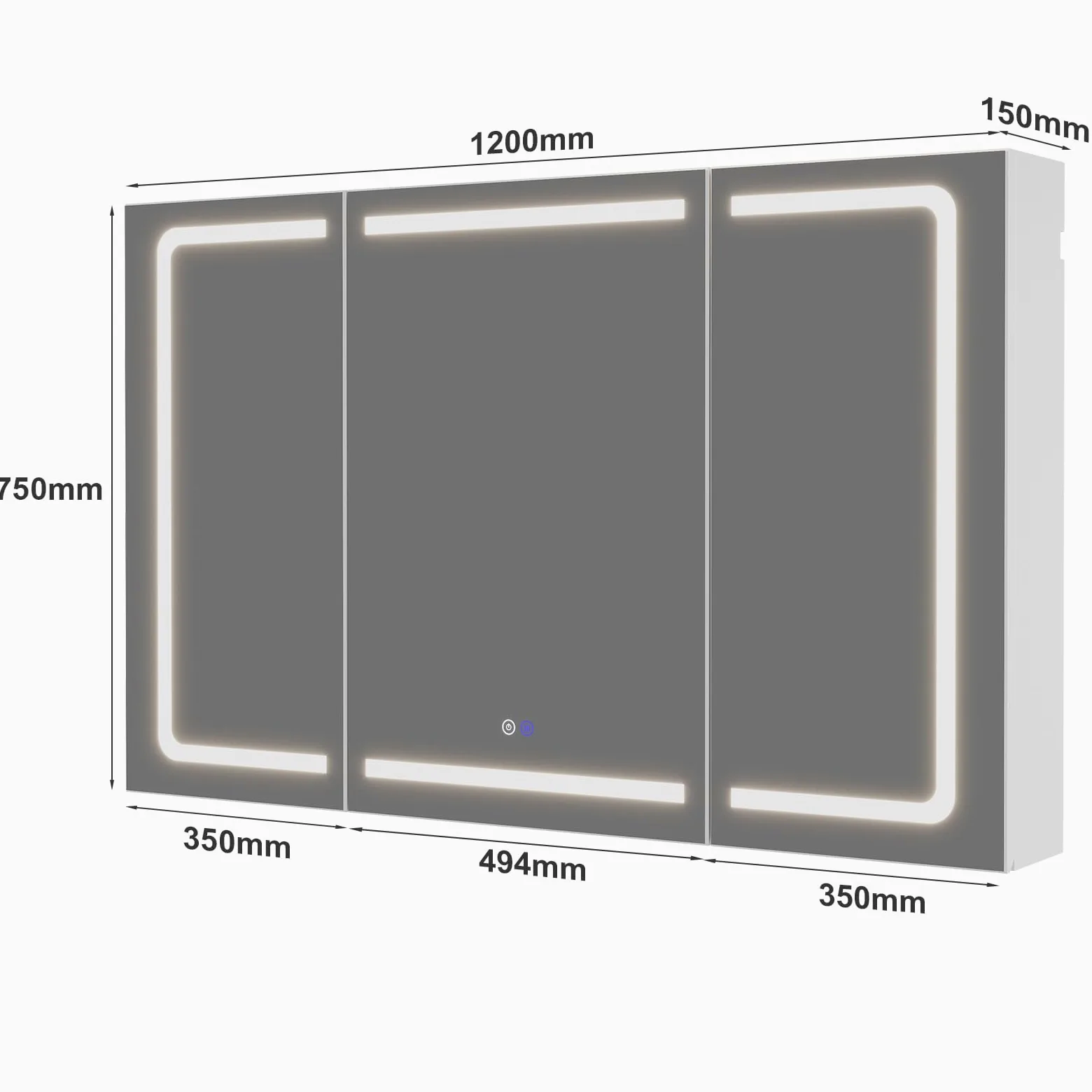 TRIUMPHKEY Armoire de Toilette avec Éclairage, 120 x 75 cm, Design Pliant 3 Panneaux, LED Dimmable, Charnières à Fermeture Douce, Anti-Buée, Prises Intégrées & USB, 5 Niveaux de Rangement