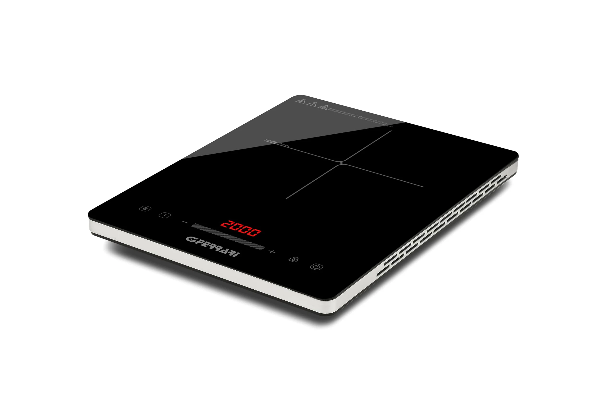 G3 Ferrari G10208 Energiko Plaque à Induction 2000W, Design Ultra-fin, Température Réglable, Minuteur, Affichage Digital, Verrouillage Sécurité, Noir et Gris Argenté