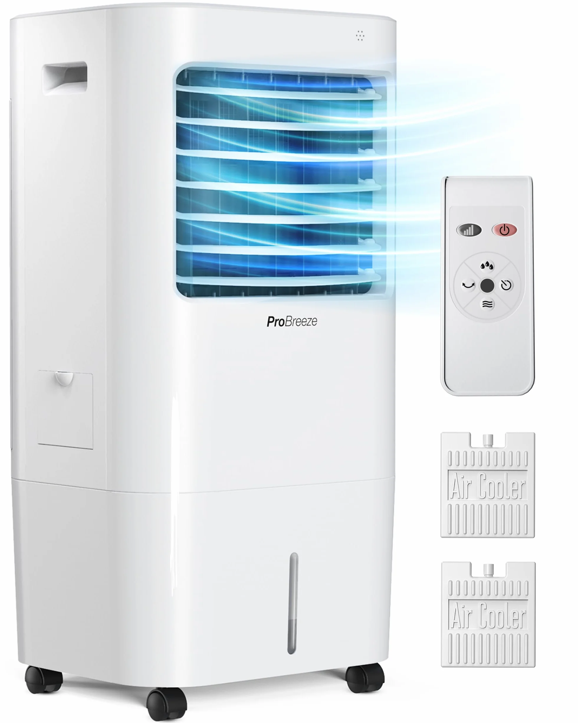 Pro Breeze Rafraîchisseur d’Air Portable 10L, Ventilateur, Humidificateur, 3 Vitesses, Télécommande - Refroidisseur par évaporation Puissant et Mobile avec Minuterie et Oscillation automatique