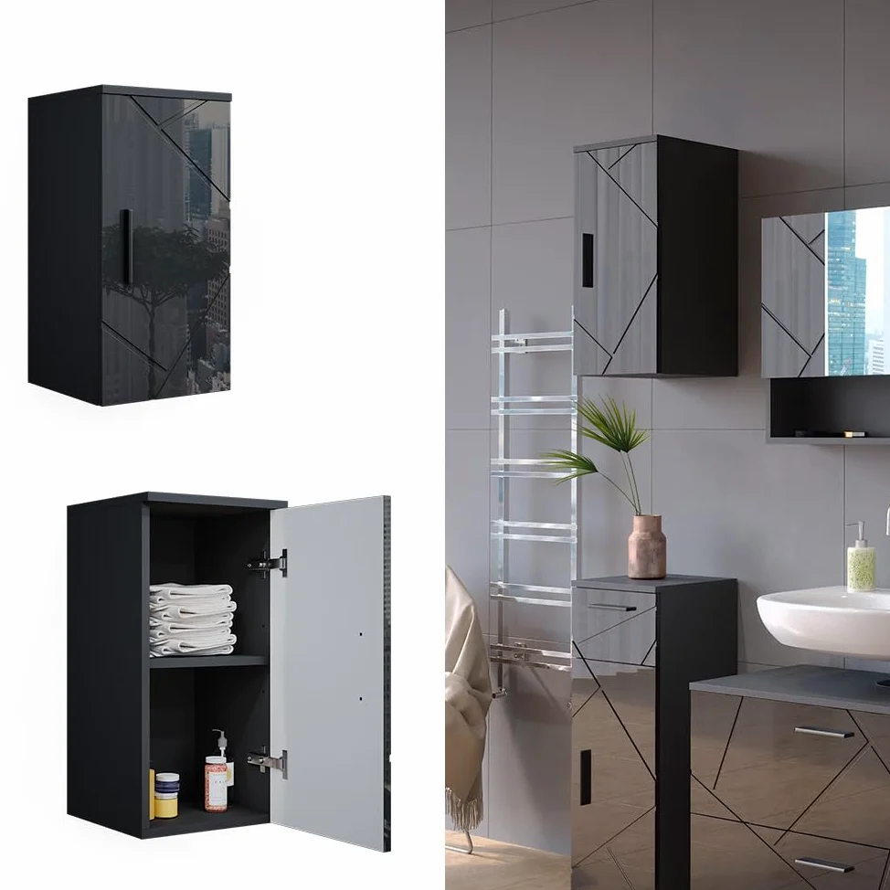 Vicco Armoire Murale Irma, Anthracite Haute Brillance, 30x59cm, adapté à la Fixation Murale et combinable avec d'autres Meubles Irma