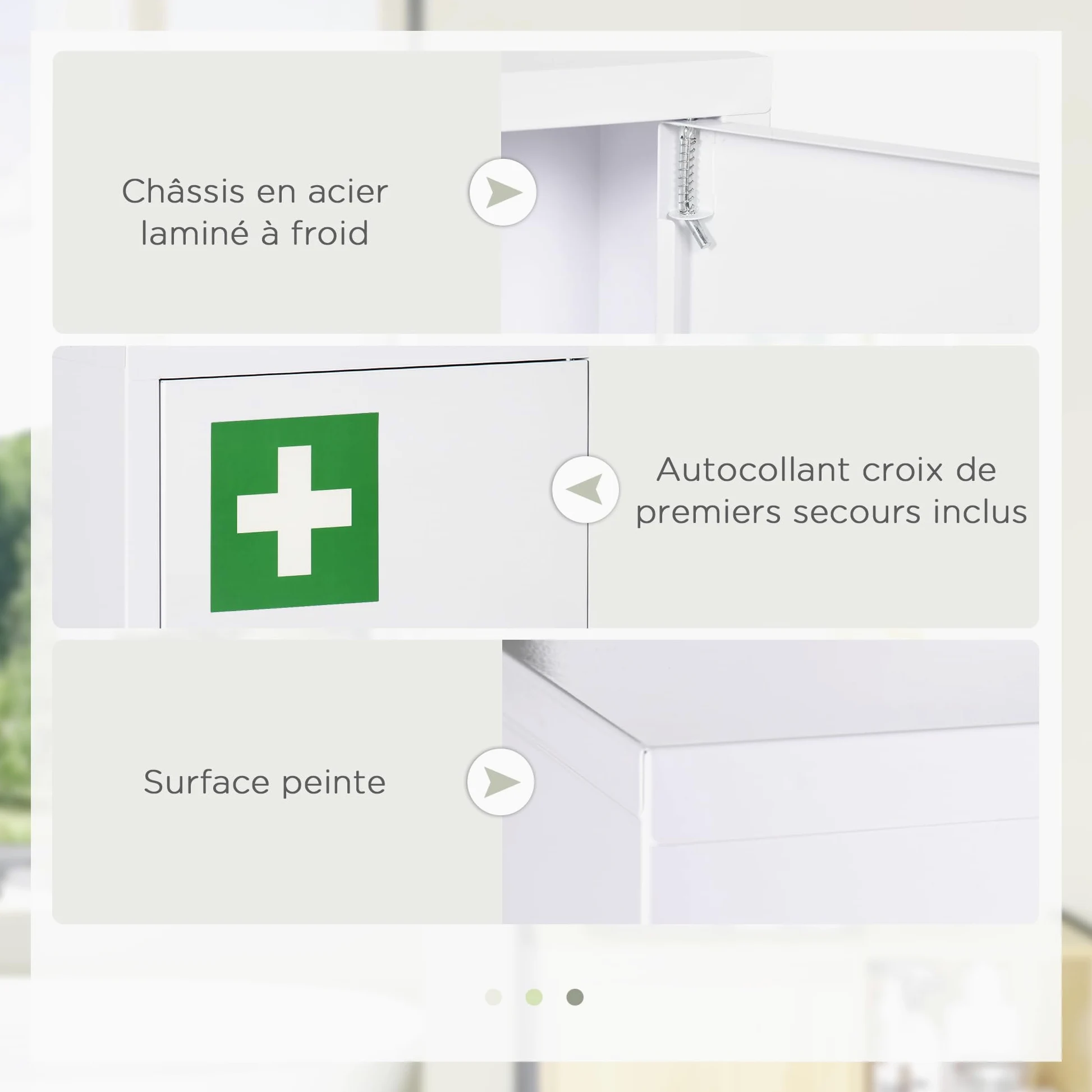 kleankin Armoire à Pharmacie Murale en Acier, Armoire à médicaments Murale à 3 Niveaux avec Porte verrouillable 2 clés, Meuble de Salle de Bain, Couloir, Salon, 40 x 15 x 53,5 cm, Blanc