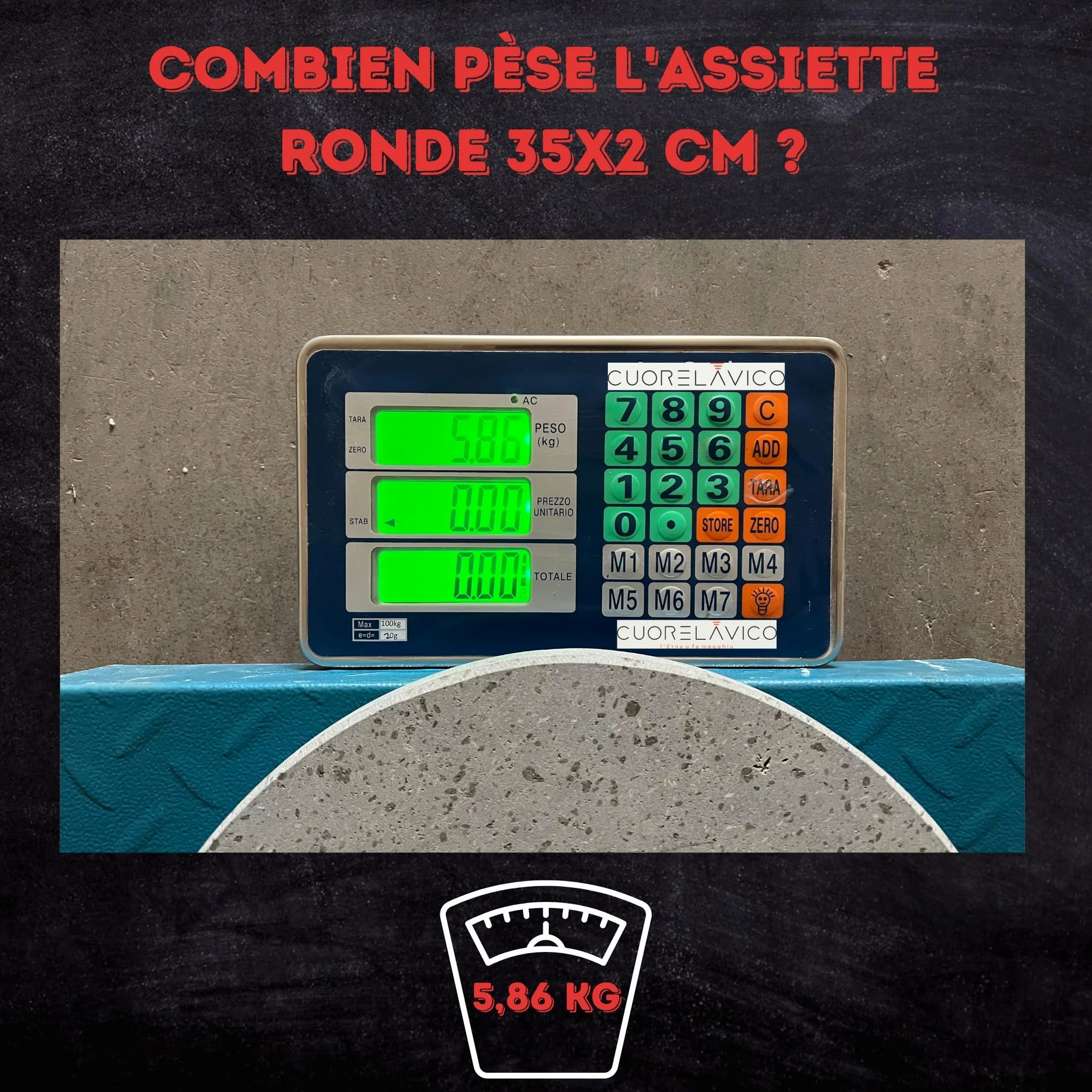 CUORE LAVICO – Kit plaque réfractaire en pierre de lave etnea ronde pour pizza diamètre 35 SP. 2 cm + pelle | four à gaz, électrique et barbecue pour pain et pince – Fabriqué en Italie