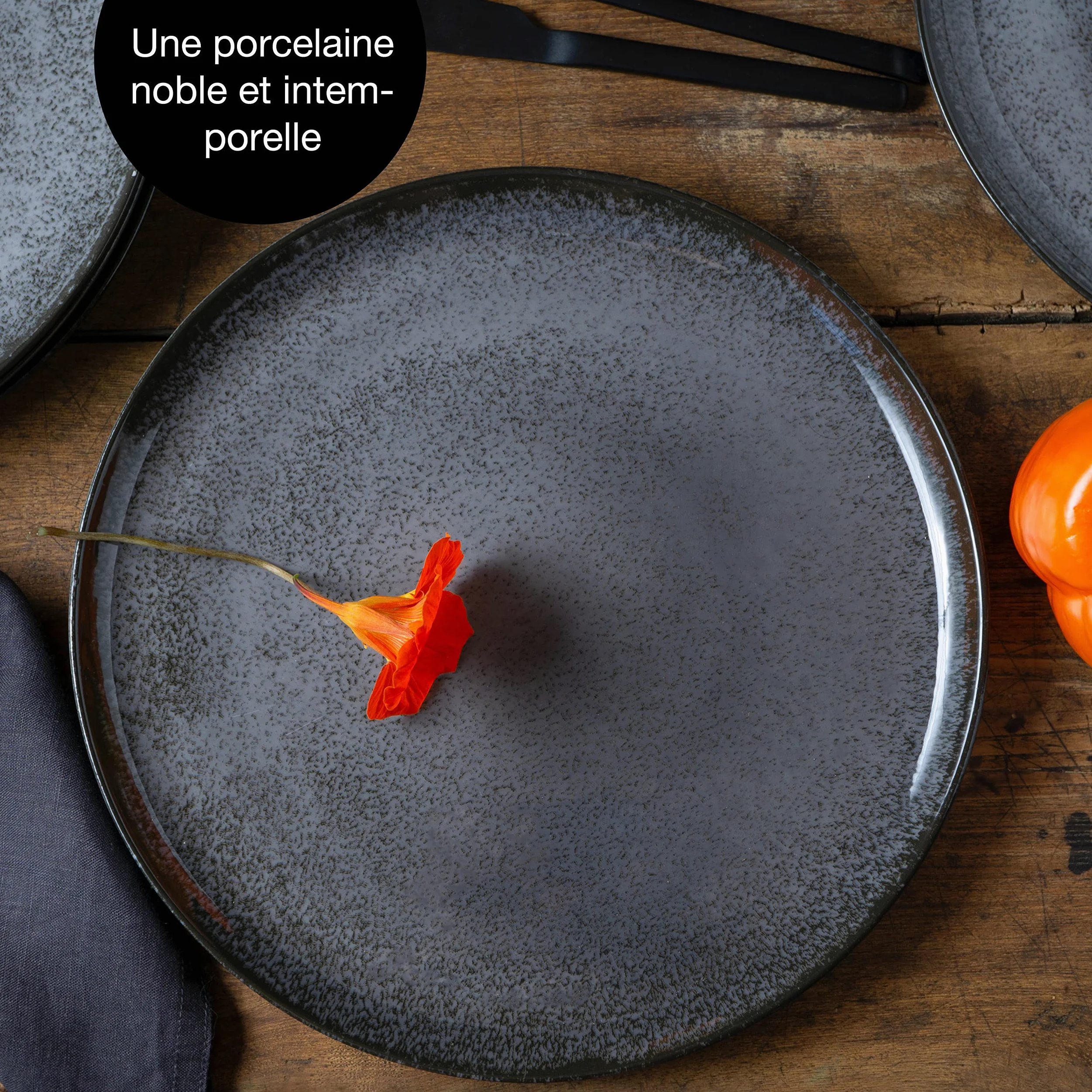 Moritz & Moritz VIDA Lot de 6 assiettes à dîner Anthracite - Assiettes pour 6 personnes - Porcelaine passe au lave-vaisselle et au micro-ondes