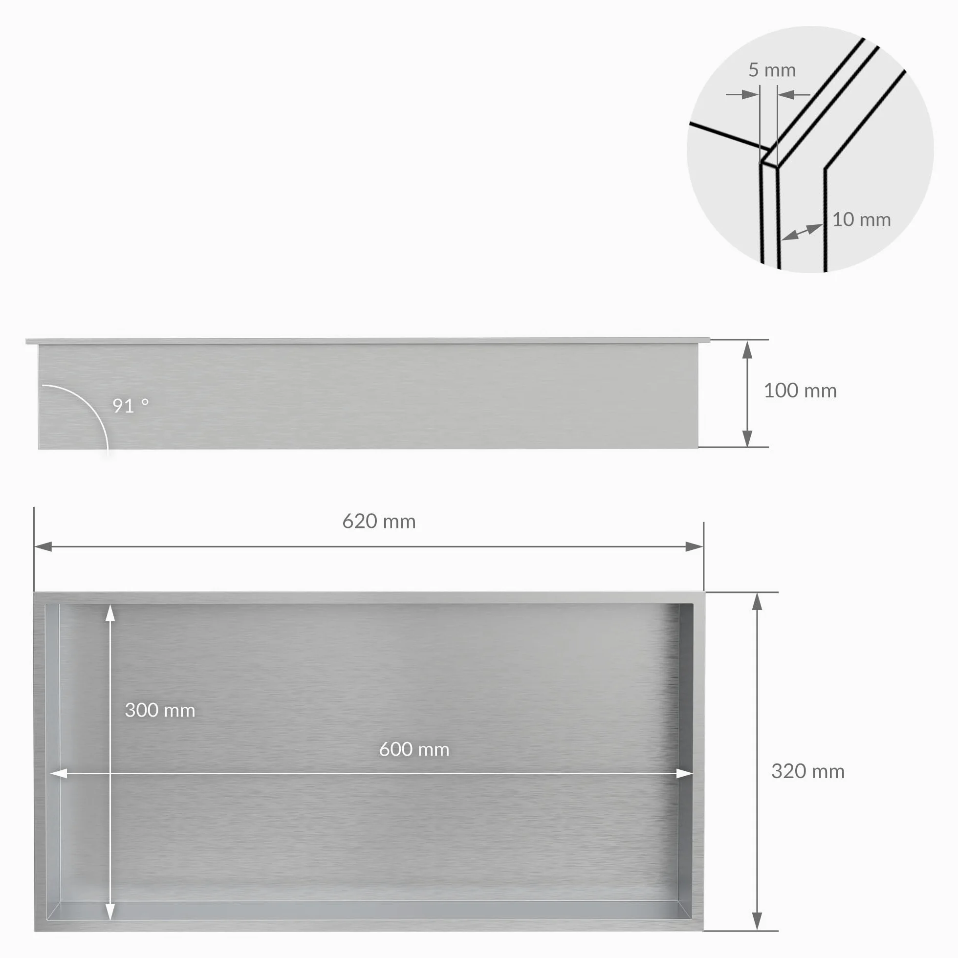 LuxeBath Niche de Douche Encastrée Murale, 60x30x10cm, en Acier Inoxydable, Argent, Étanche, Étagère avec Cadre Salle de Bain, Encastrable, Seule Couche, Rangement Articles Toilette, Matériel Montage