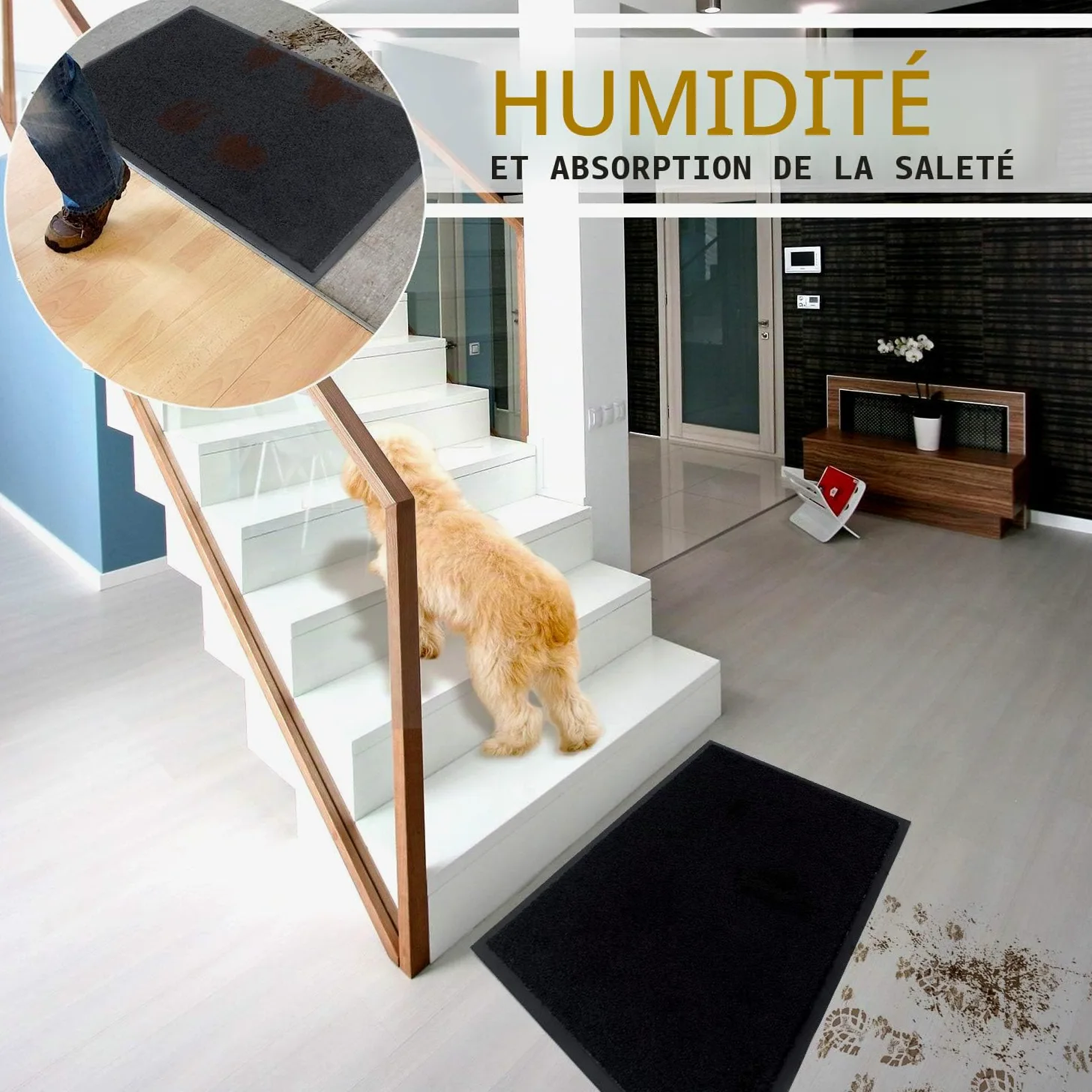 GadHome Tapis de Porte, Noir 60x90 cm|Tapis de Porte extérieur, imperméable, Lavable, Tapis Robuste antidérapant, retient la poussière, paillasson, Couloir, entrée, Cuisine, Chambre