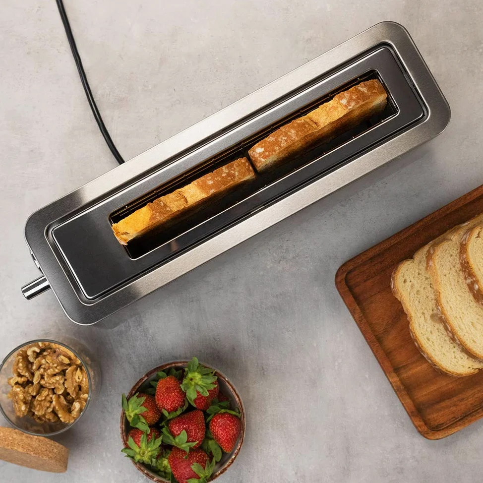 Cecotec Grille-pain BigToast Extra, 1100 W, Fente Longue Extra-large, 4 Fonctions préconfigurées, 6 Niveaux de Puissance, Barres Supérieures pour Réchauffer, Acier, Capacité pour 2 Toasts