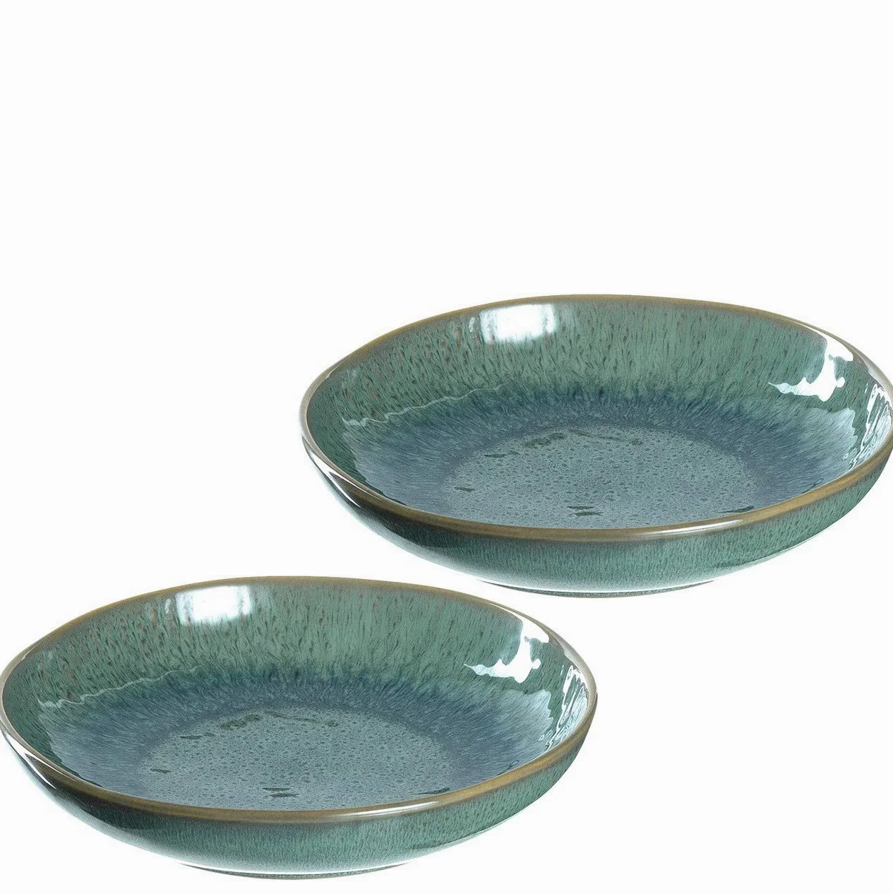 Leonardo Matera 026987 Lot de 2 assiettes creuses, en céramique, passent au lave-vaisselle, avec émail, 2 assiettes rondes en grès, en vert, diamètre : 20,7 cm
