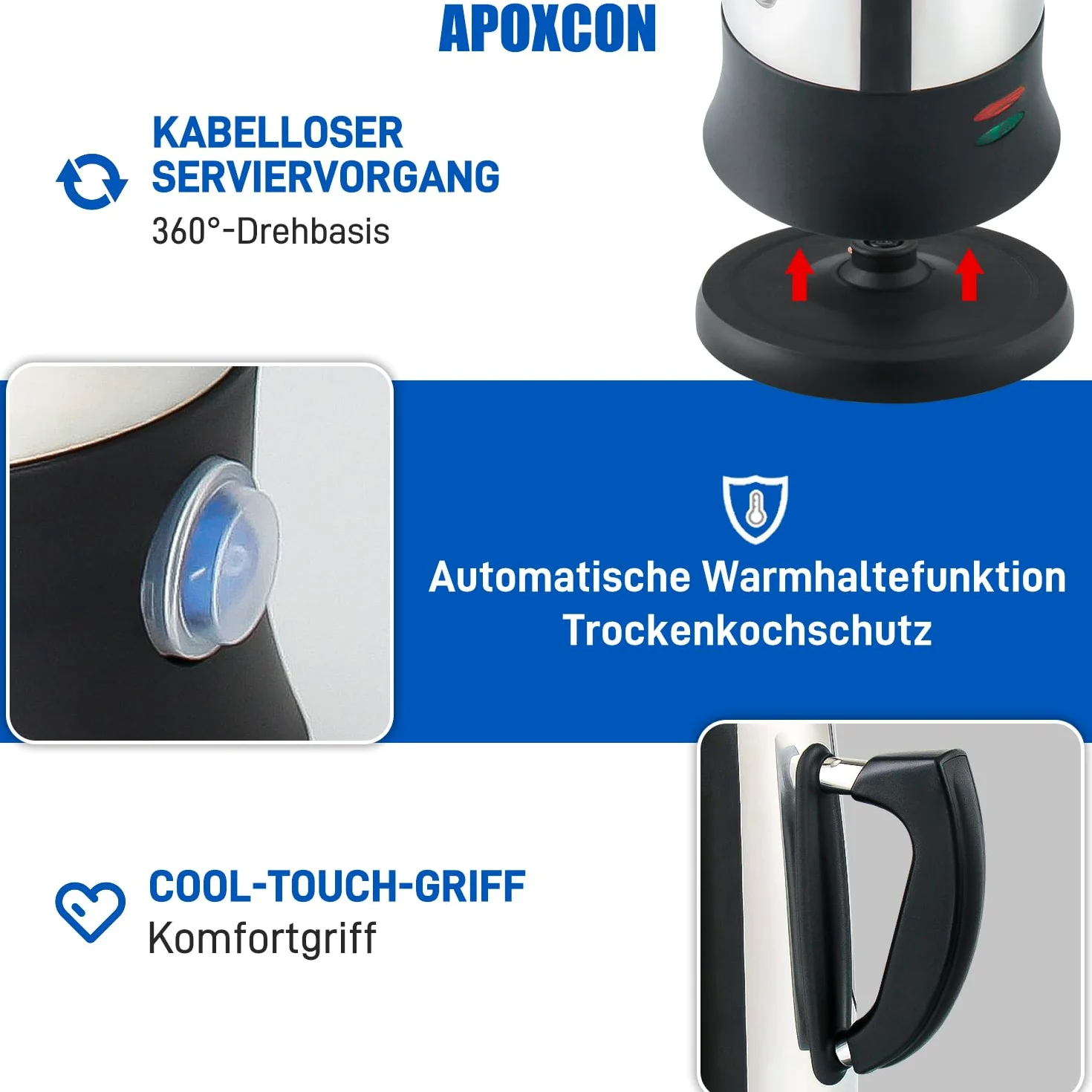 APOXCON Percolateur électrique 12 tasses – Certifié CE, classique avec système d'infusion rapide, bouton en verre résistant à la chaleur et fonction de service sans fil